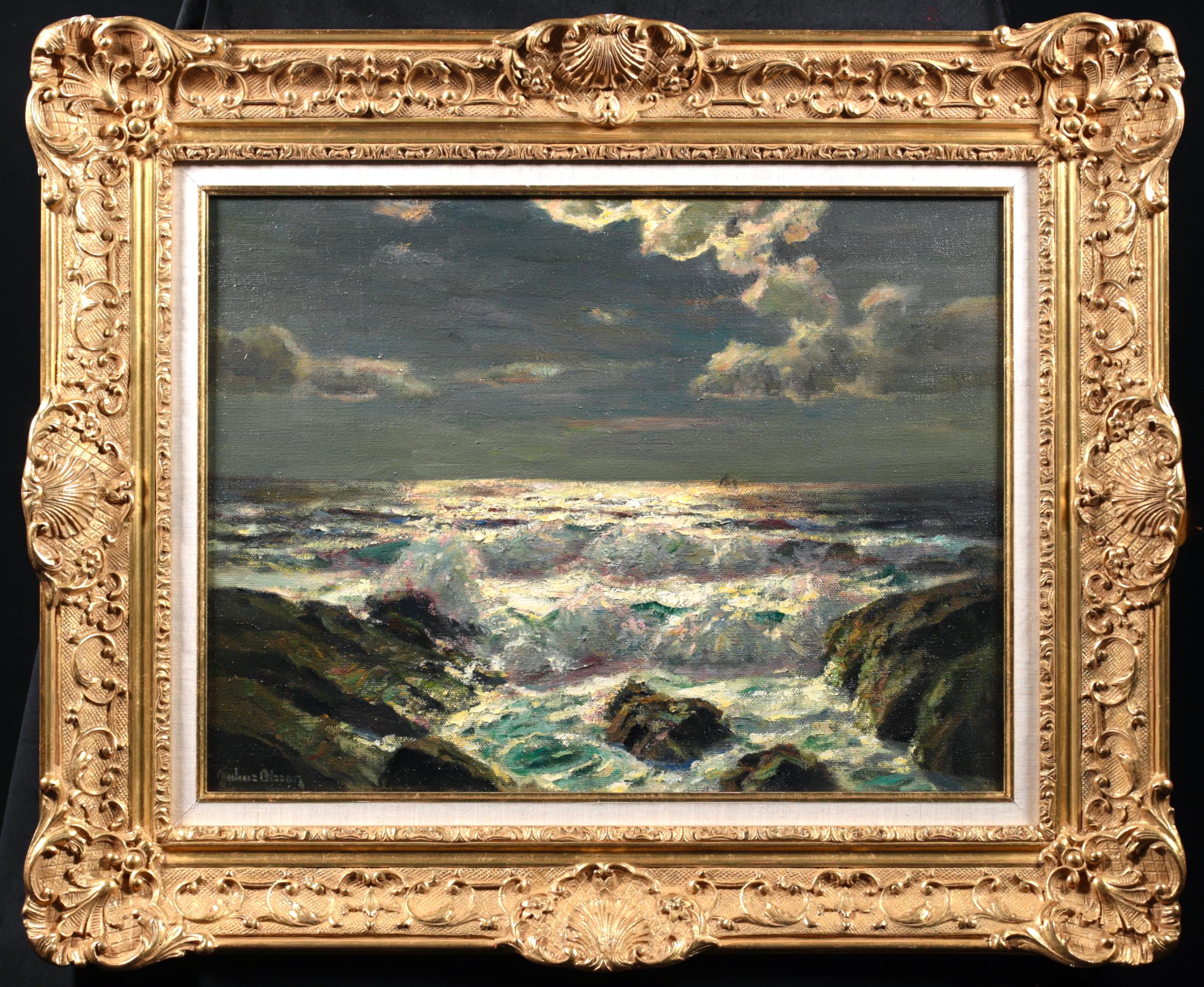 Julius Olsson  Still-Life Painting - Moonlight - St Ives - British Maritime Seascape Oil Painting by Julius Olsson