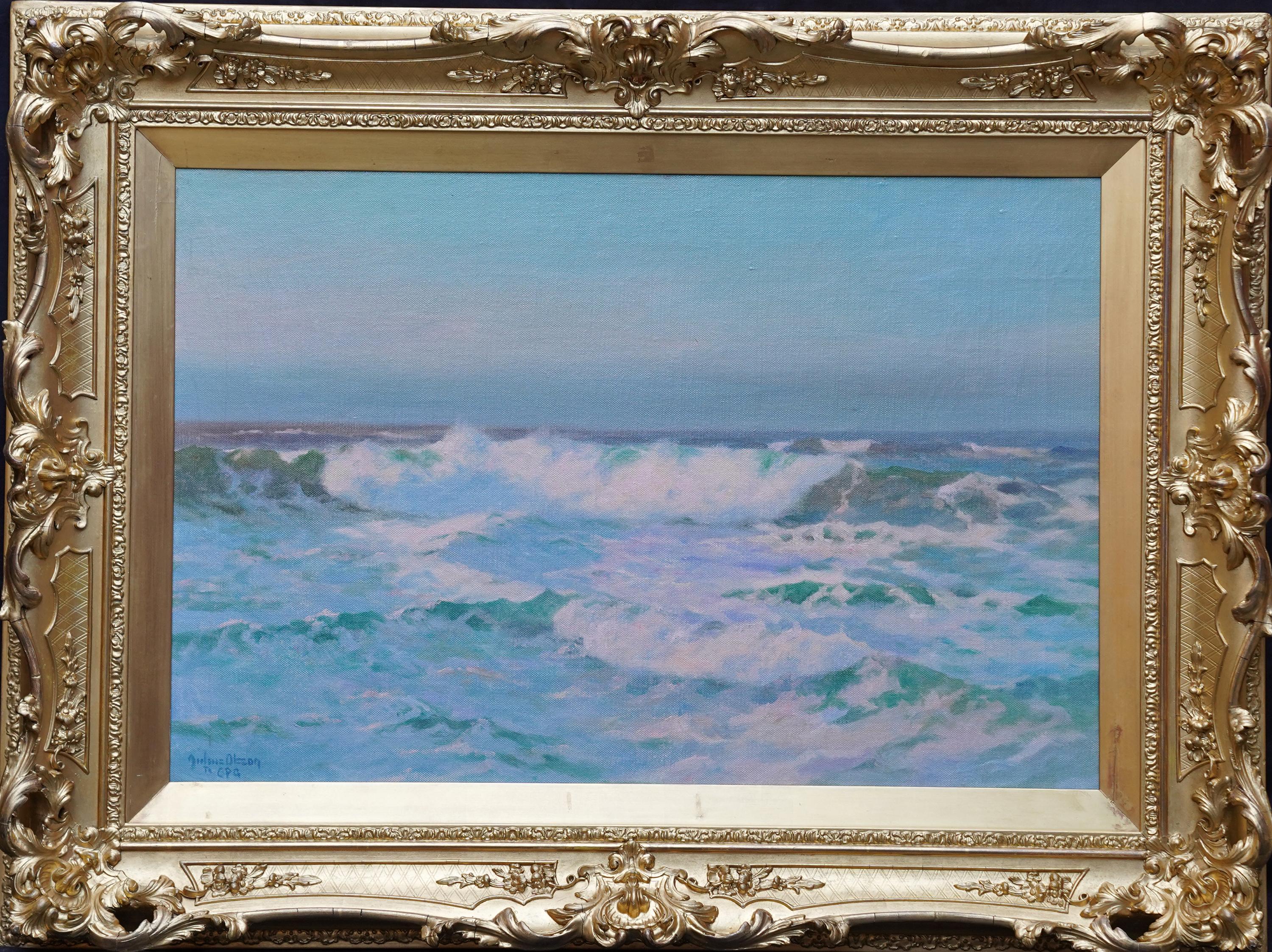 Julius Olsson  Landscape Painting - Sunlit Surf - Cornish Seascape - British Newlyn School art marine oil painting