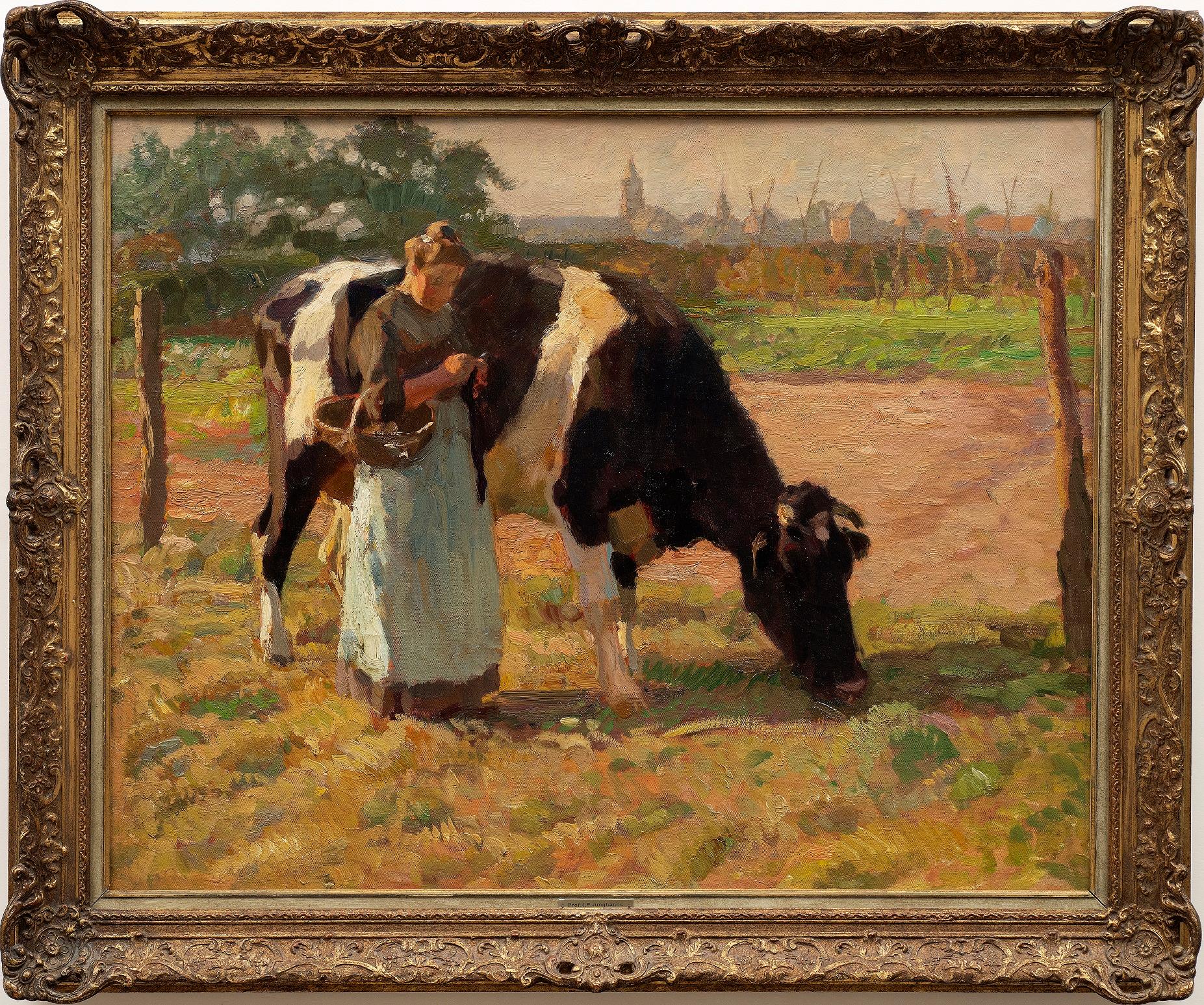 L'été dans le pâturage (La femme du fermier avec la vache) Julius Paul Junghanns