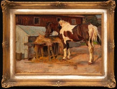 Peinture de chevaux : "Horse at Stable with Hay" -Julius Paul Junghanns (1876-1958)