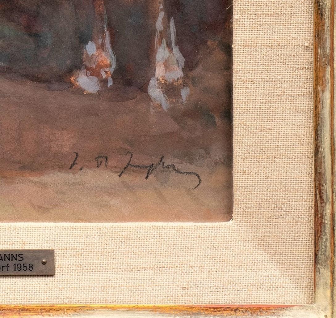 Peinture ancienne d'un cheval appleurant dans sa laisse Julius Paul Junghanns en vente 4