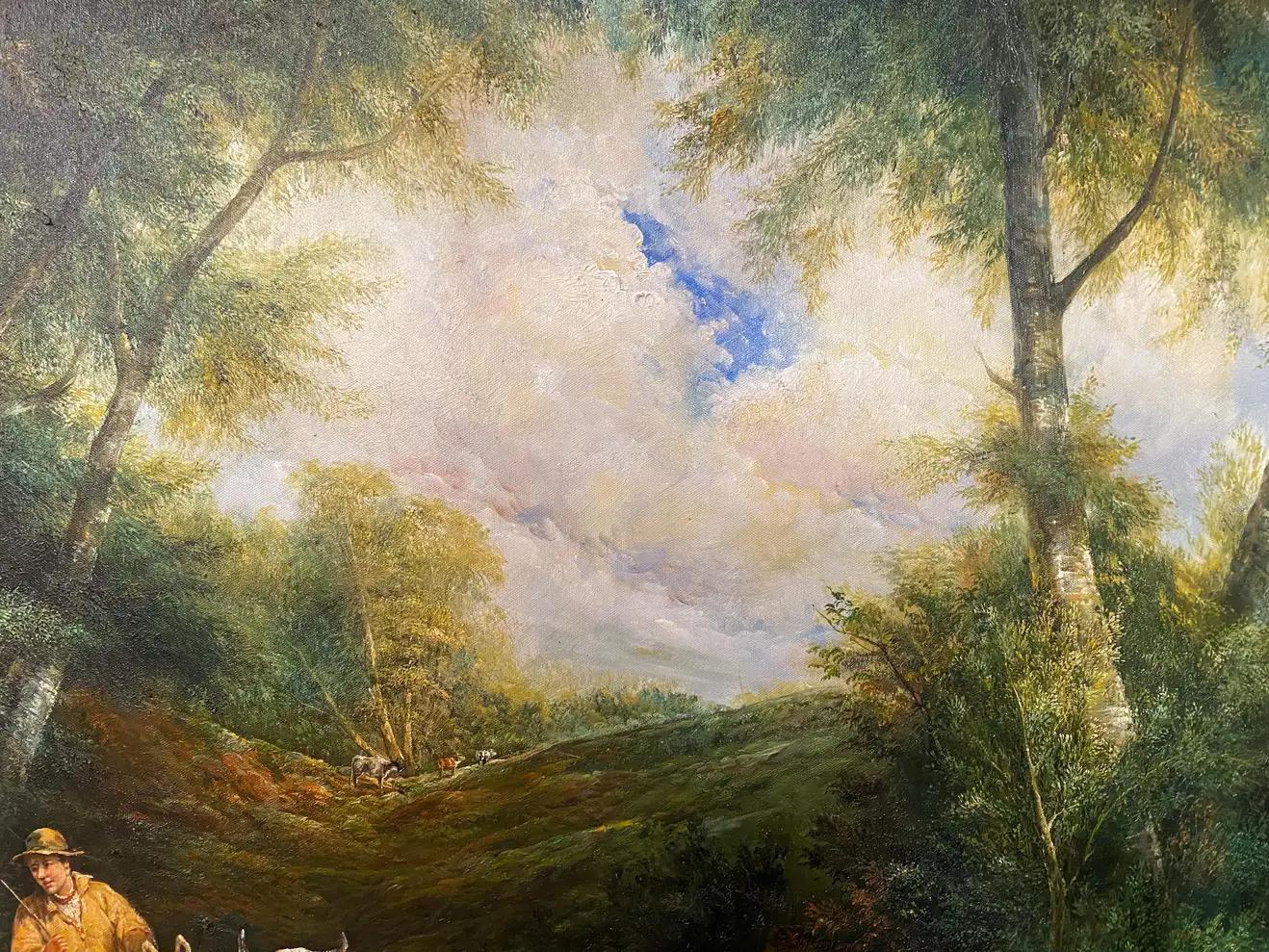 Großes impressionistisches Gemälde, Öl auf Leinwand, Bauern mit Rindern, gerahmt (Braun), Landscape Painting, von Julius Paul Junghanns