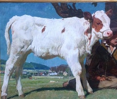 "Shepherd with Montbèliarde Calf" Julius Paul Junghanns (1876 - 1958)