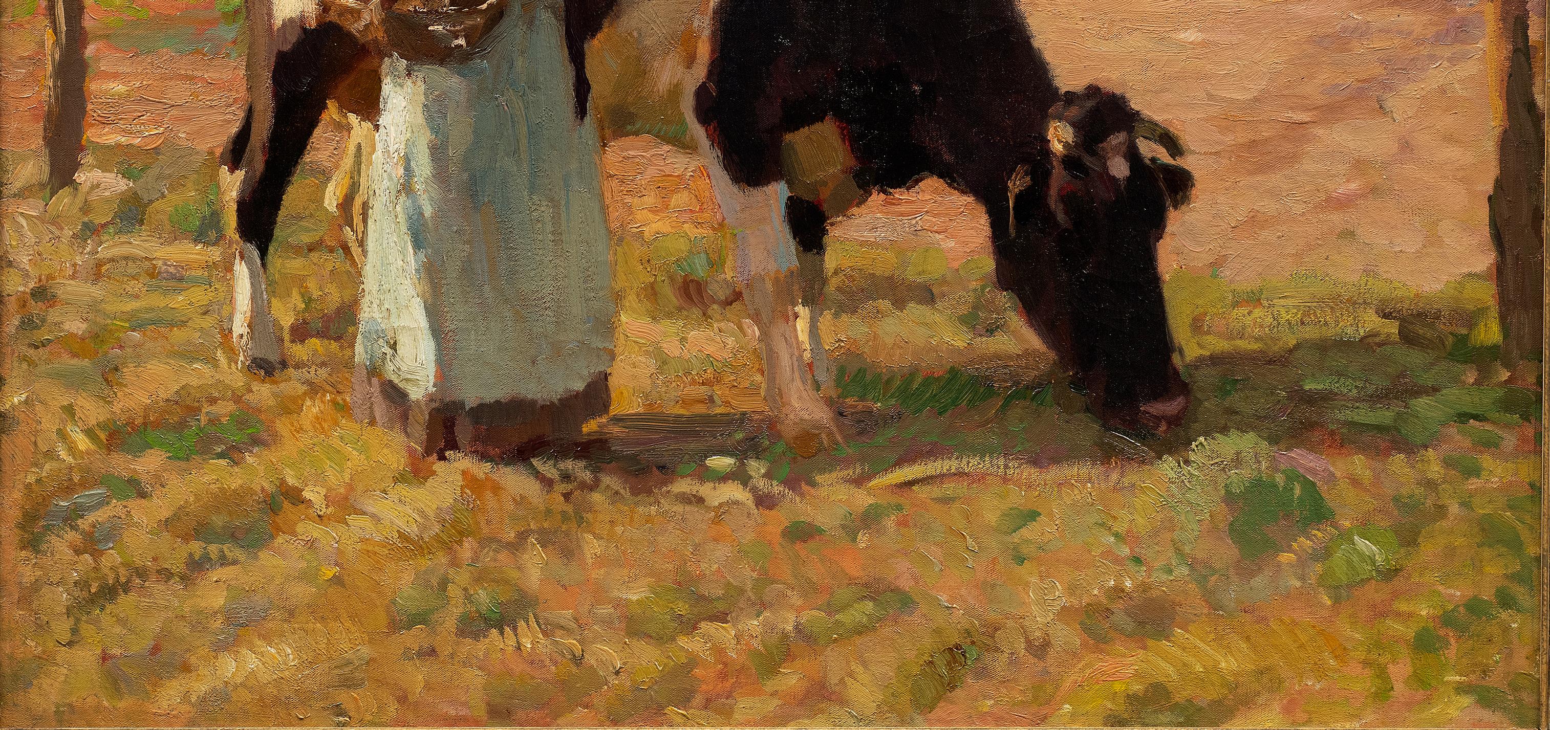 Sommer auf der Weide (Bäuerin mit Kuh) Paul Junghanns (1876-1958) im Angebot 2