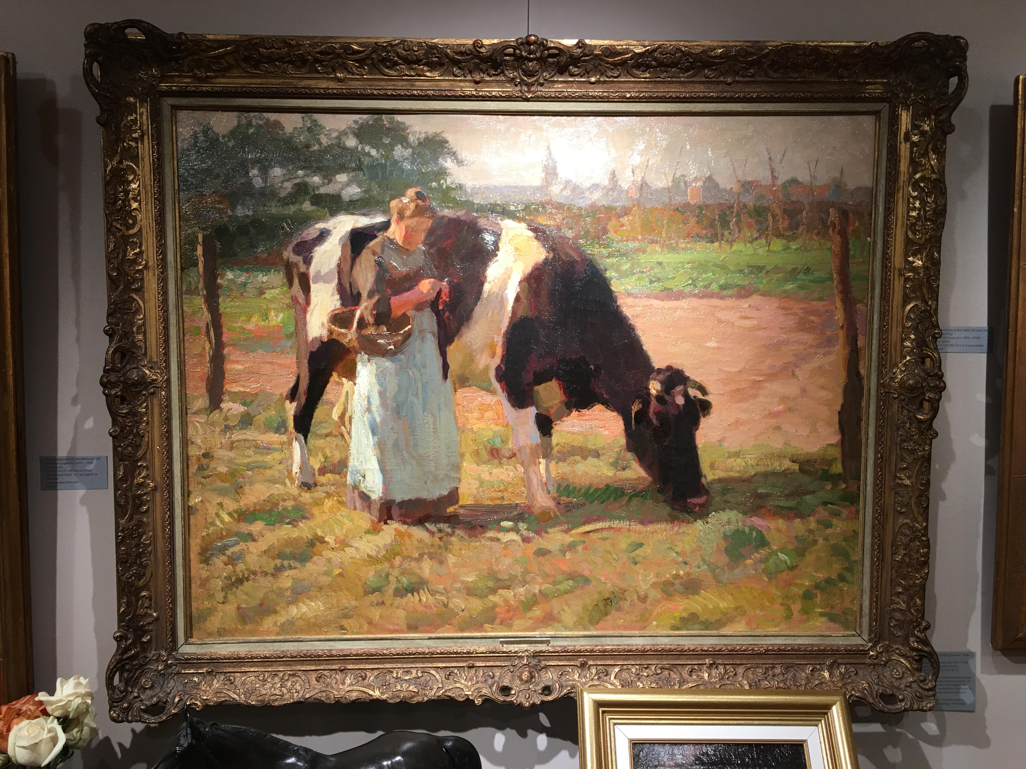 Sommer auf der Weide (Bäuerin mit Kuh) Paul Junghanns (1876-1958) im Angebot 4