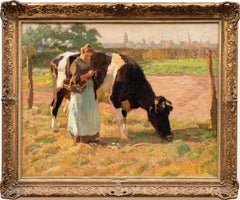 L'été dans le pâturage (la femme du fermier avec la vache) Paul Junghanns (1876-1958)