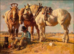 “Young Farmer with Draft Horses and Favorite Dog” Paul Junghanns (1876-1958)
