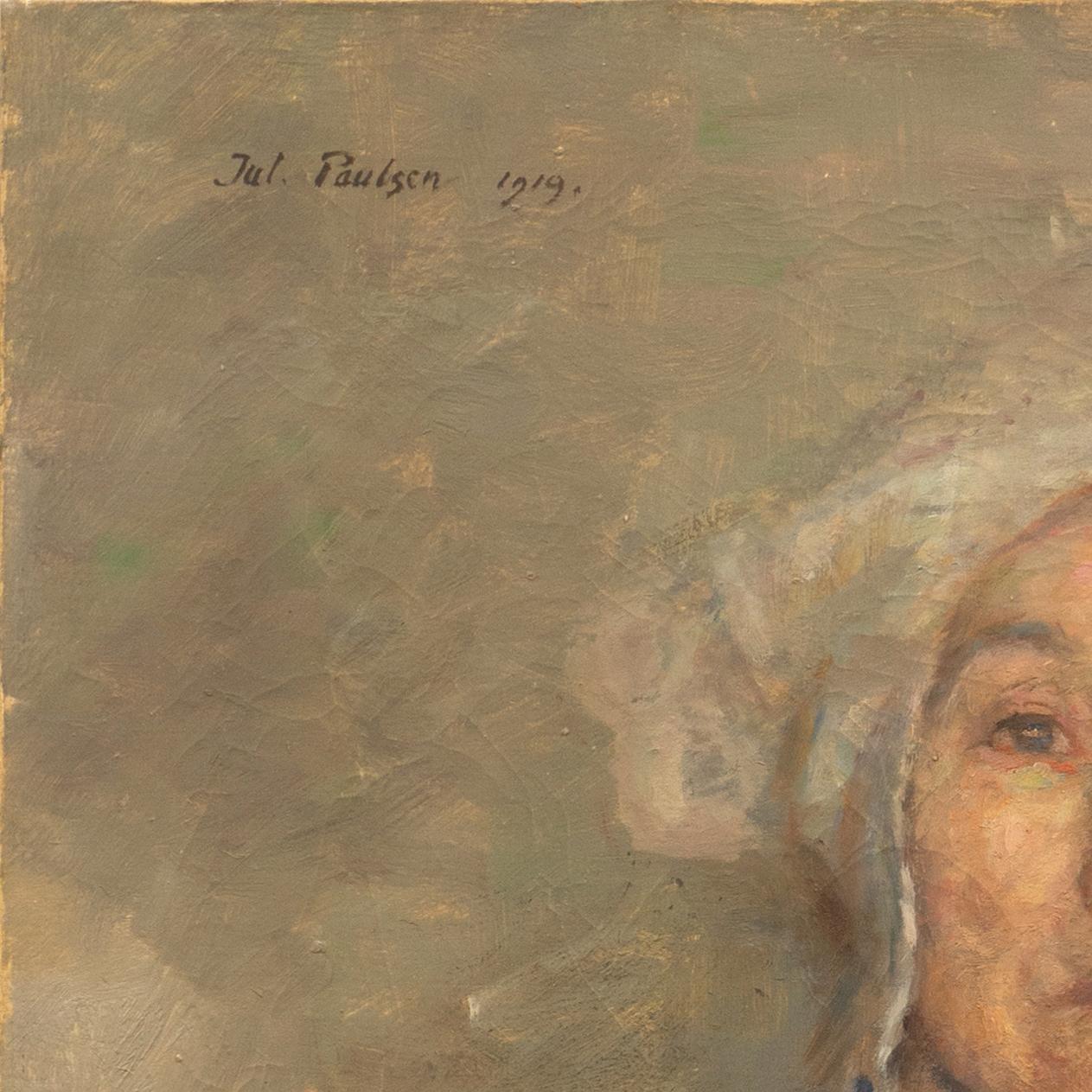 „Breton Woman“, Pariser Salon, Royal Danish Academy, Impressionistisches Ölgemälde, Bretagne – Painting von Julius Paulsen