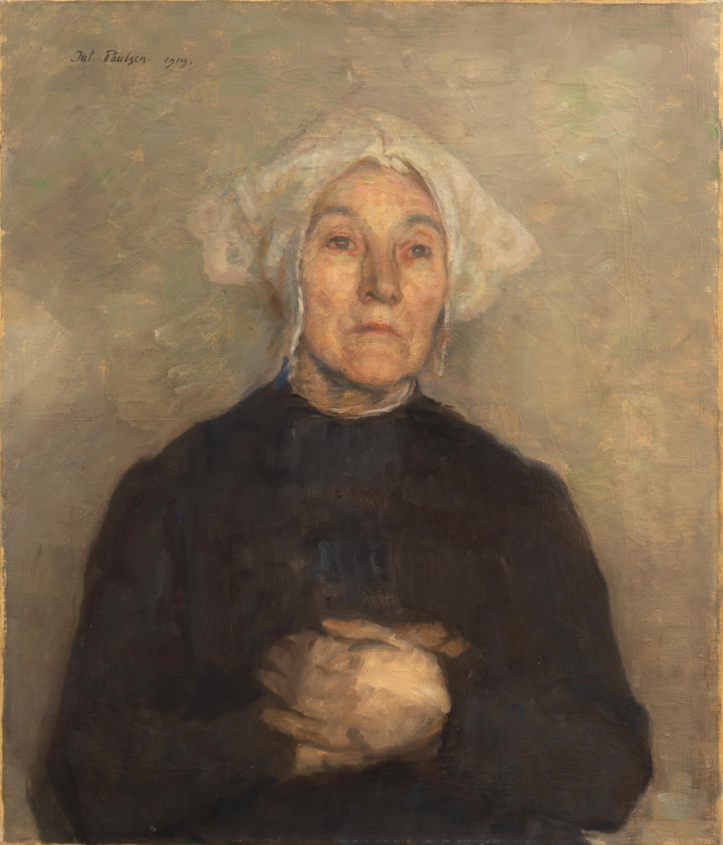 Julius Paulsen Portrait Painting - 'Breton Woman', Paris Salon, Royal Danish Academy, Impressionist oil, Brittany