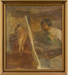Julius Paulsen, Self-Portrait With Model, Oil Painting