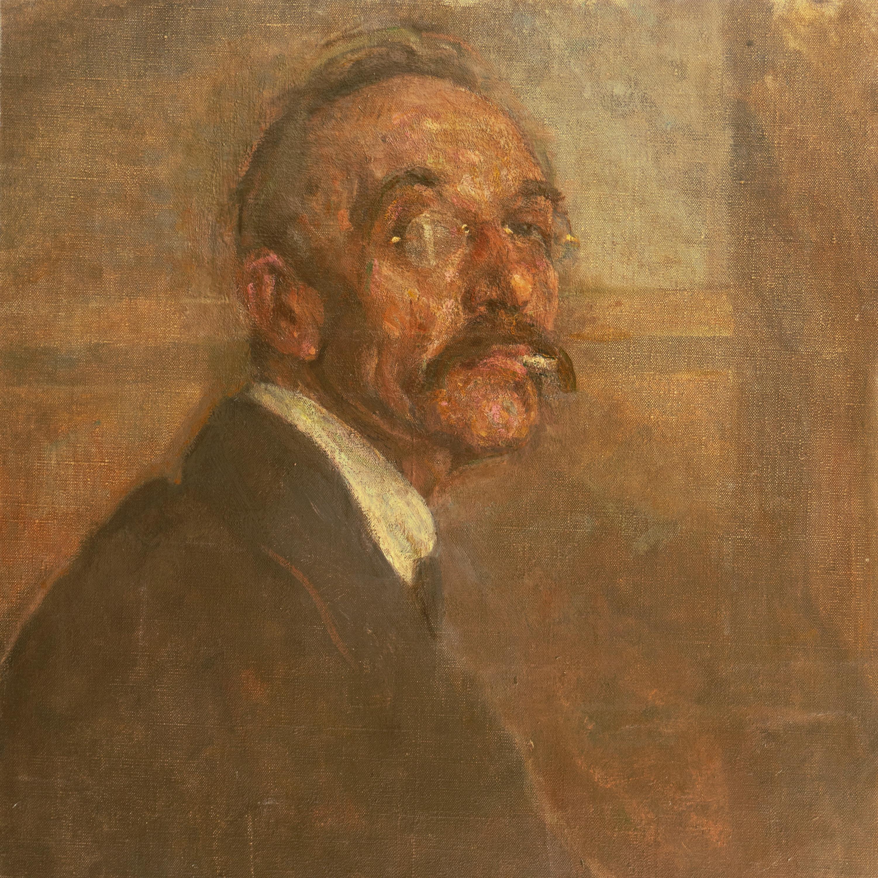 'Self-Portrait', Paris Salon, Royal Danish Academy, Impressionist oil, Benezit - Brown Figurative Painting by Julius Paulsen