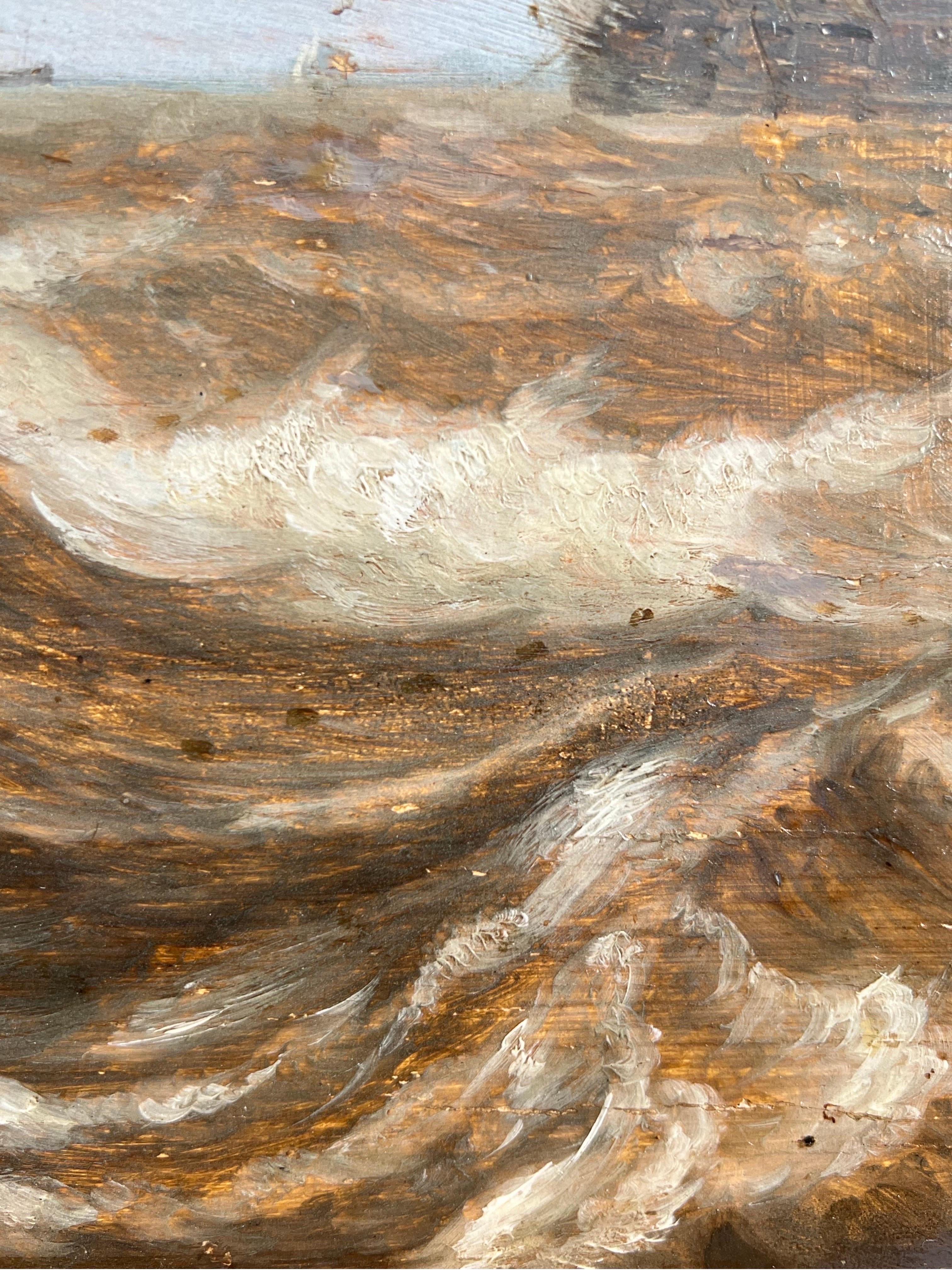 Paesaggio marino olandese del XVII secolo - Mare in tempesta con un Hoy olandese - Barche marine 6
