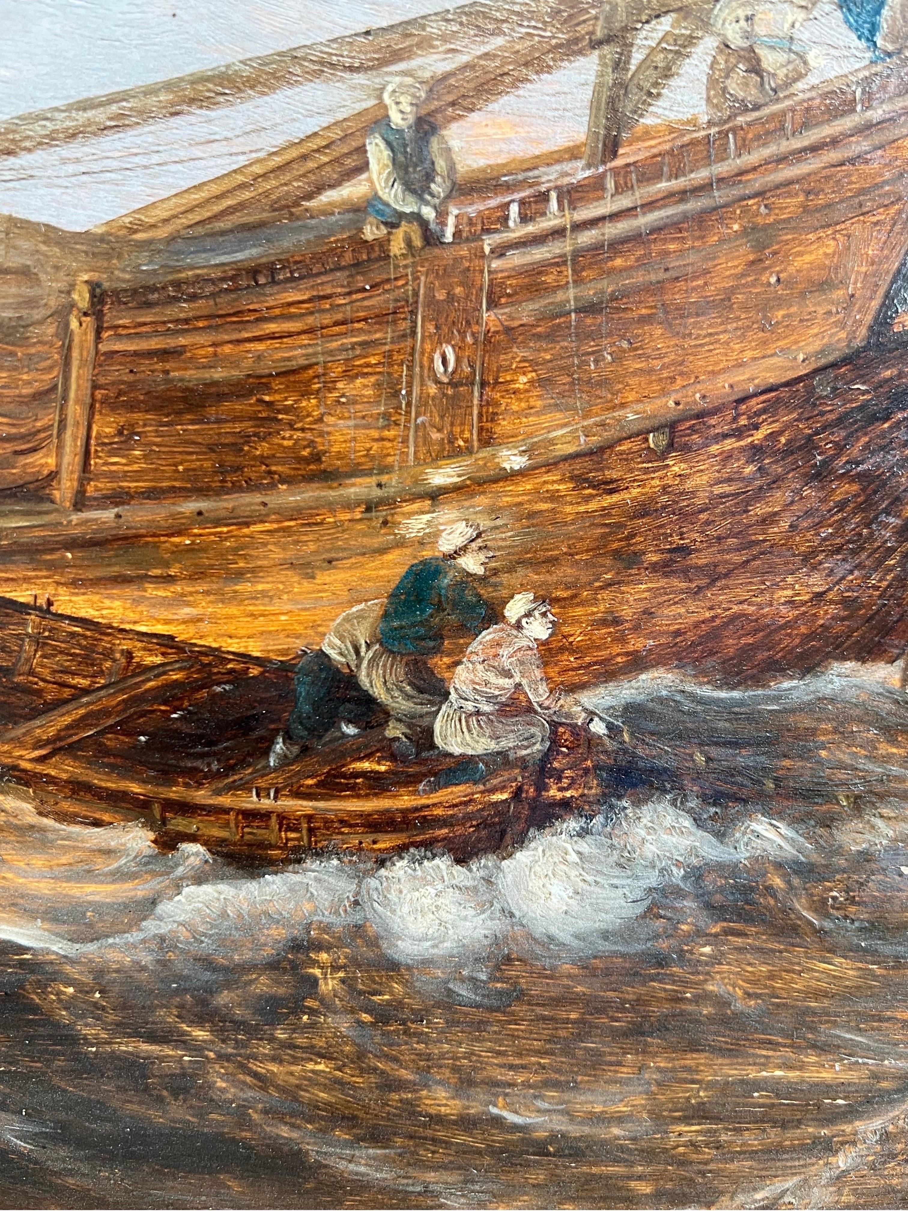 Niederländisches Altmeister-Ölgemälde aus dem 17. Jahrhundert, Stürmische See mit Booten, darunter eine holländische Hoy und ein Packet-Boat

Das vorliegende Gemälde ist eine friedliche, aber sehr lebendige Seelandschaft und ein schönes Beispiel für