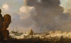 Seascape Ships Landscape Porcellis 17th Century Paint Oil on table Old master