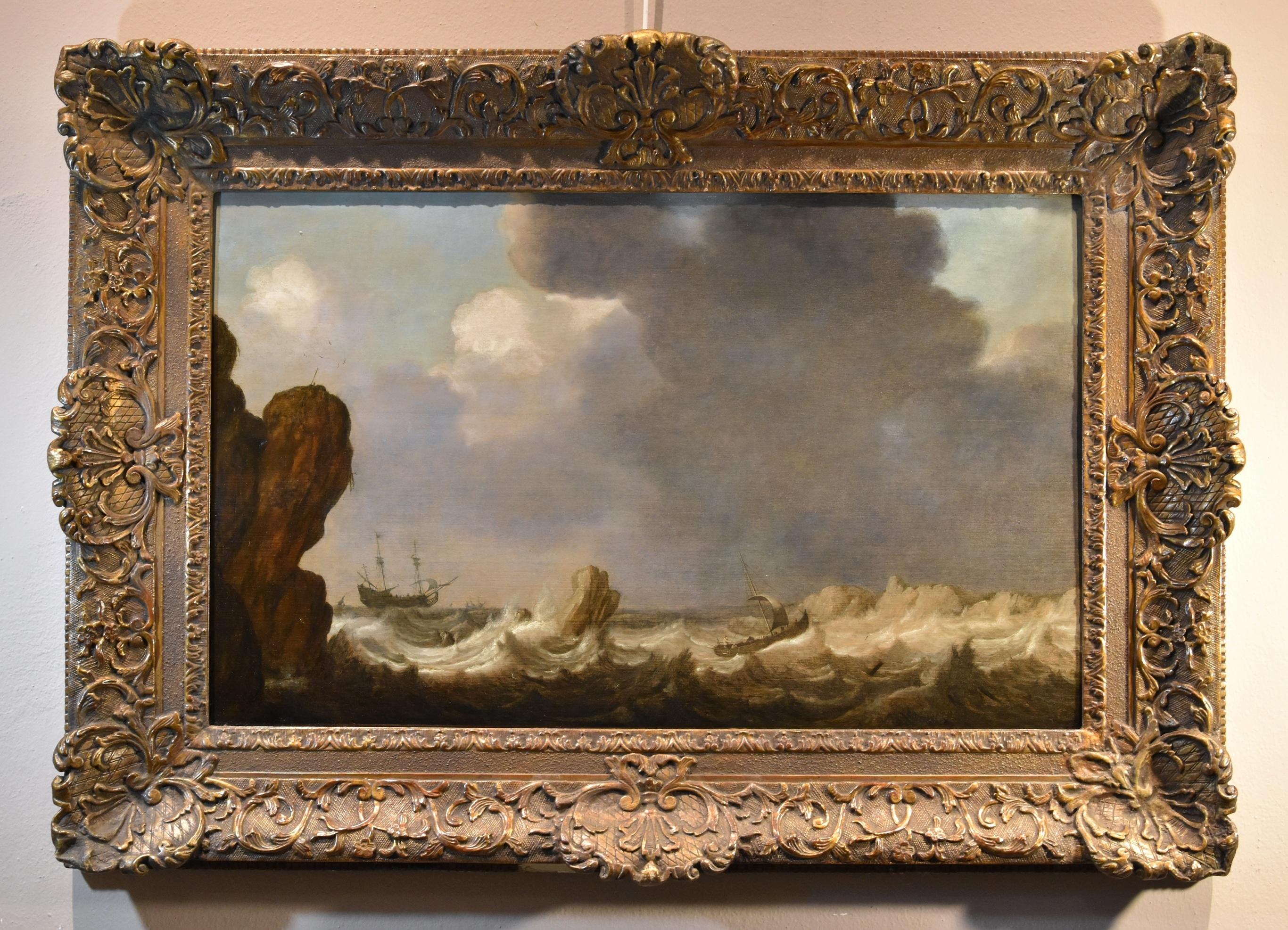Seascape Ships Landscape Porcellis 17th Century Paint Oil on table Old master - Painting by  Julius Porcellis (rotterdam 1610 – 1645 Leiden) 