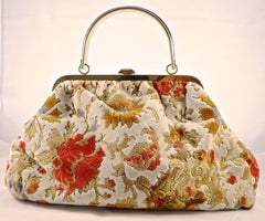 Julius Resnick Multi Warm Colour Floral Carpet Bag with Gold Tone Fittings