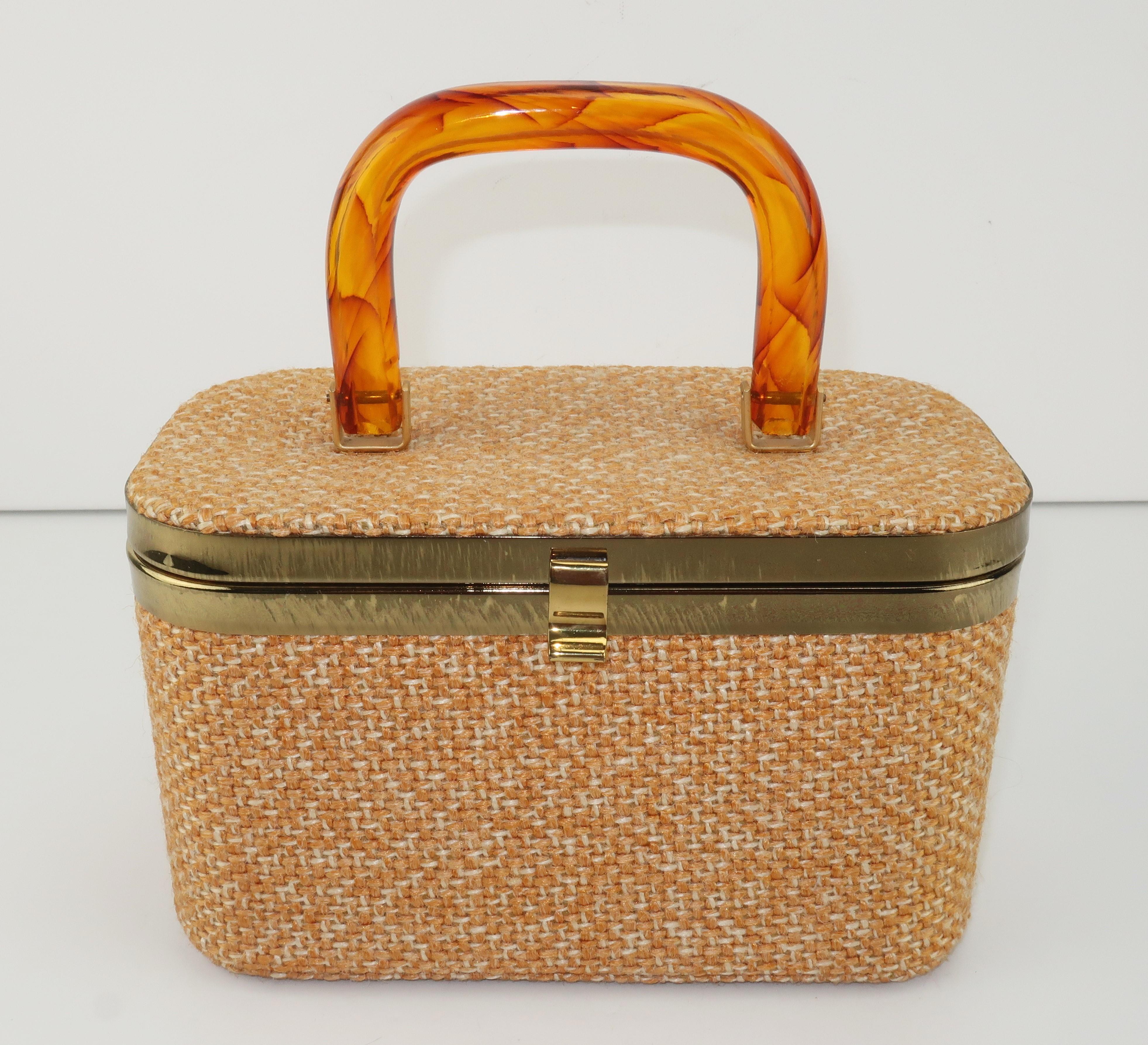 1960s Brown Faux Leather Saddlebag Handbag by Julius Resnick