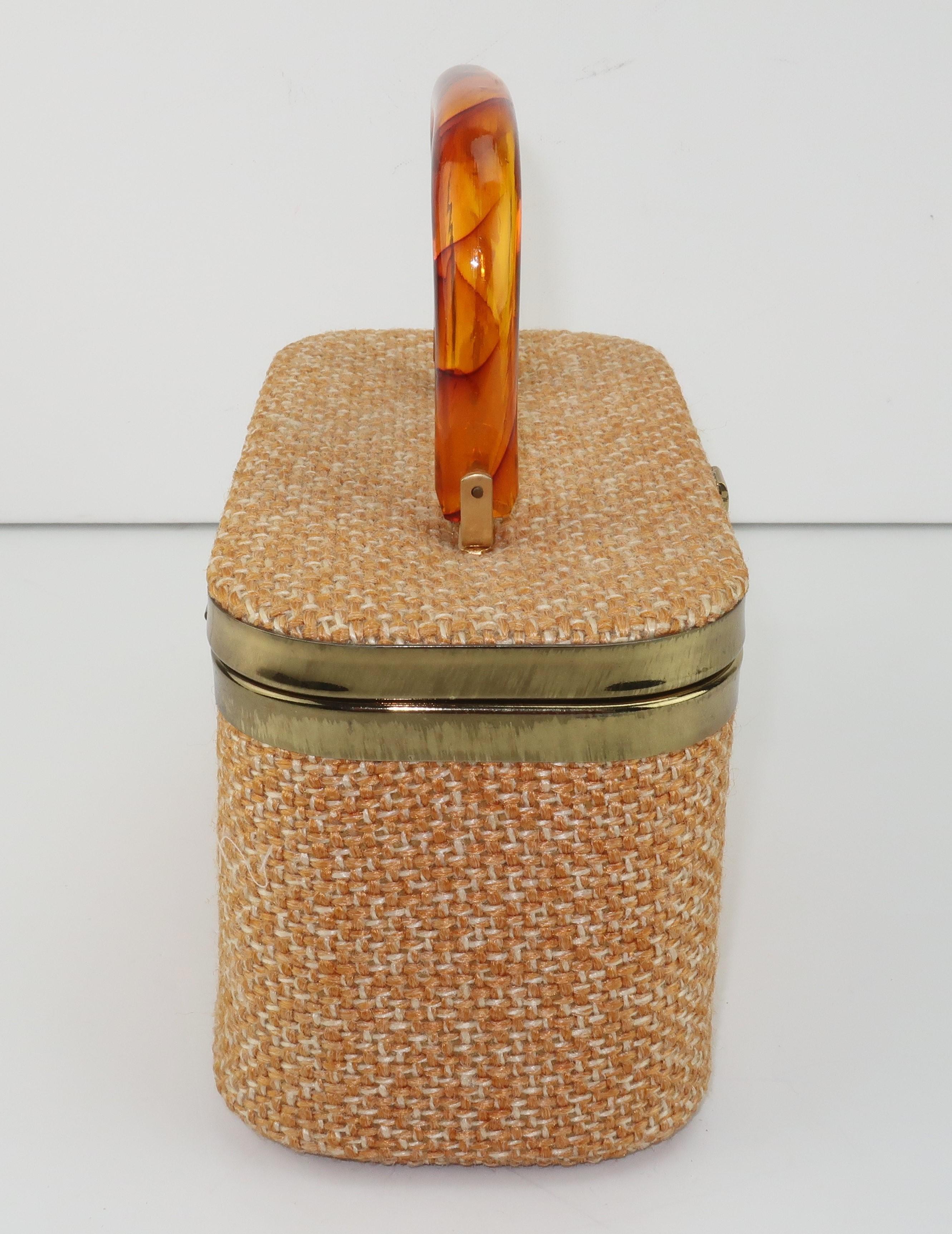 Brown Julius Resnick Tweed Box Handbag, 1960's