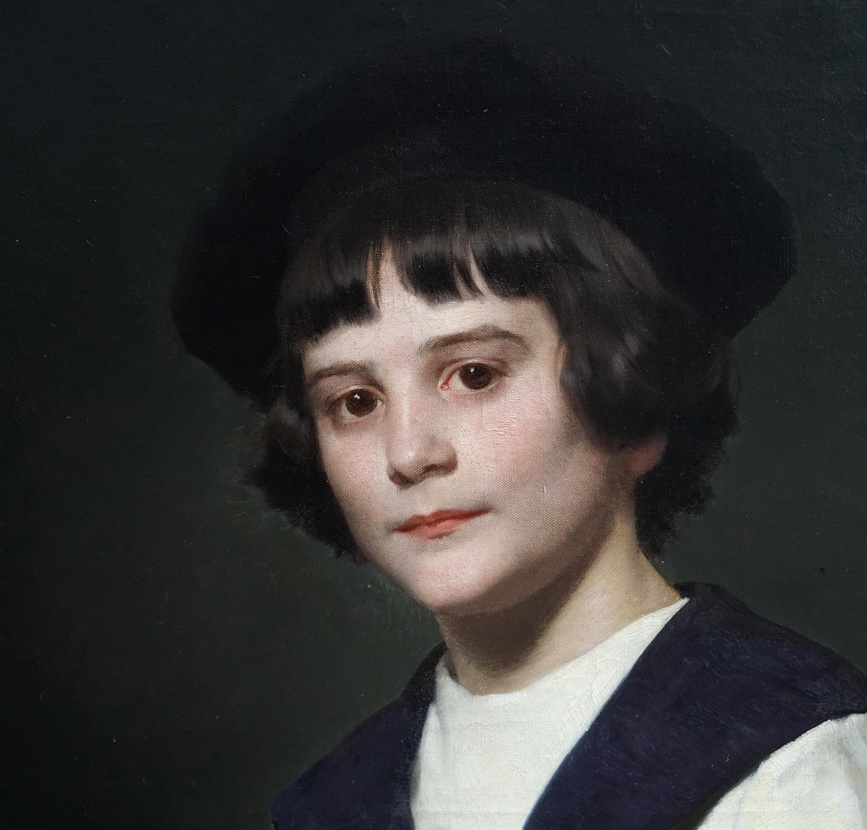 Portrait of a Boy in Sailor Suit - Austrian Edwardian art portrait oil painting - Realist Painting by Julius Schmid