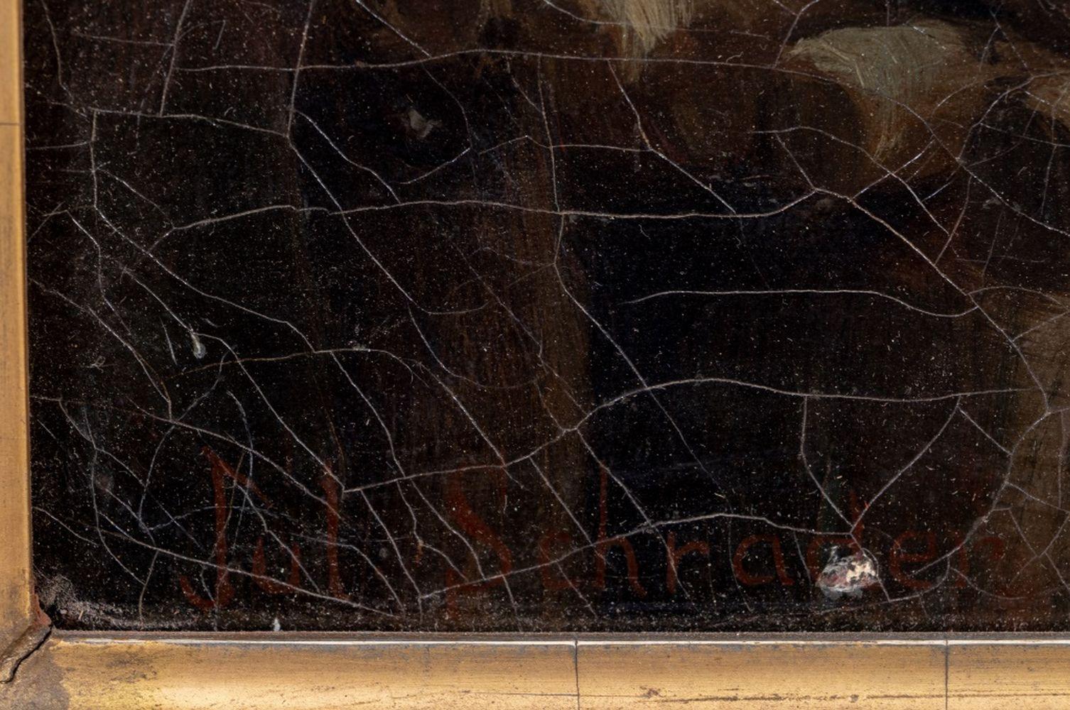 The Sleeping Hunter - Brown Figurative Painting by Julius Schrader