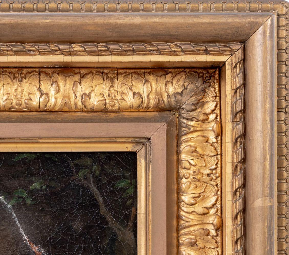 Julius Friedrich Antonio Schrader (German, 1815-1900), The Sleeping Hunter, Oil on Canvas, 19th century, the seated hunter asleep with his wife standing behind, signed lower left, giltwood frame. Image: 20.25