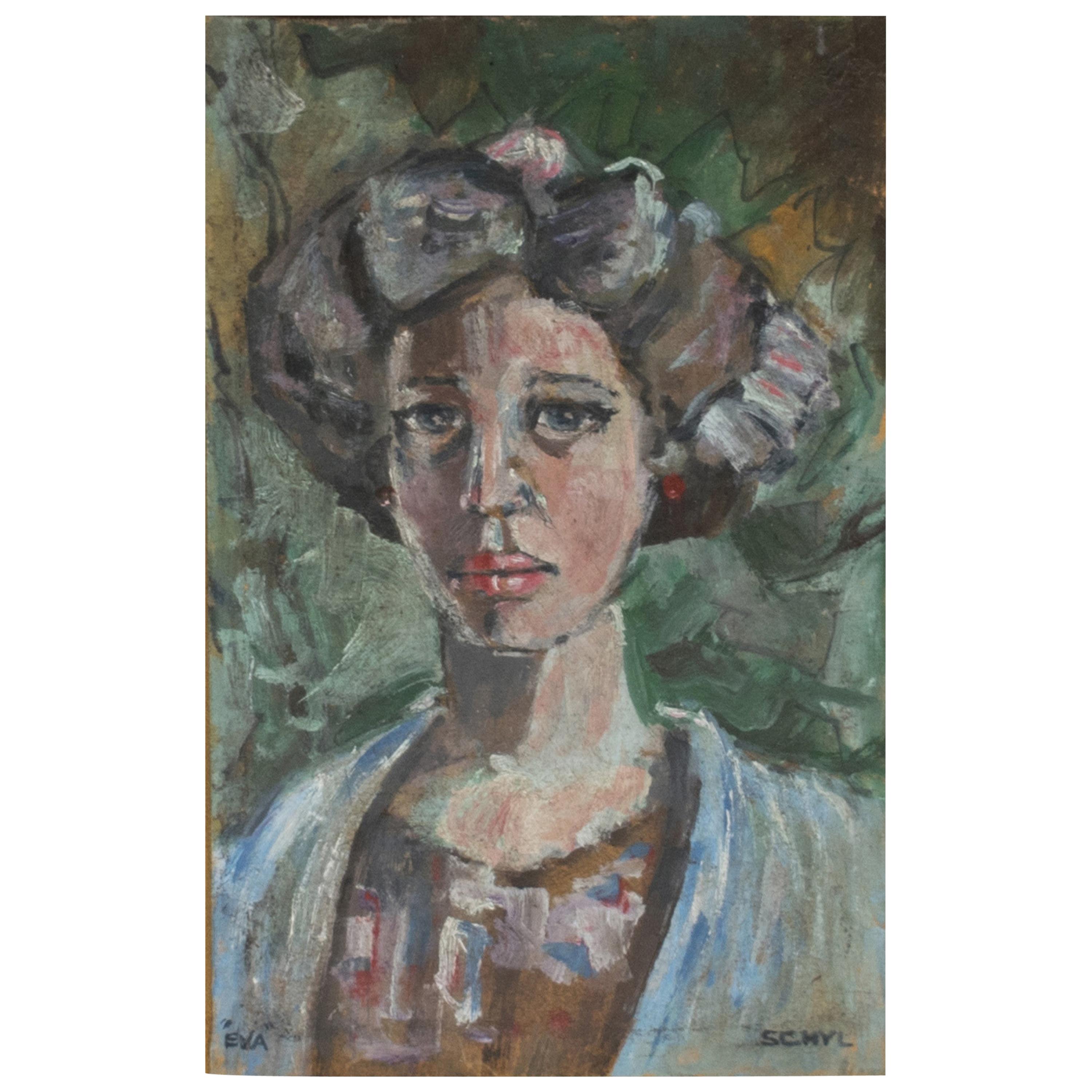Julius Schyl, Small Painting of a Woman, "Eva" For Sale