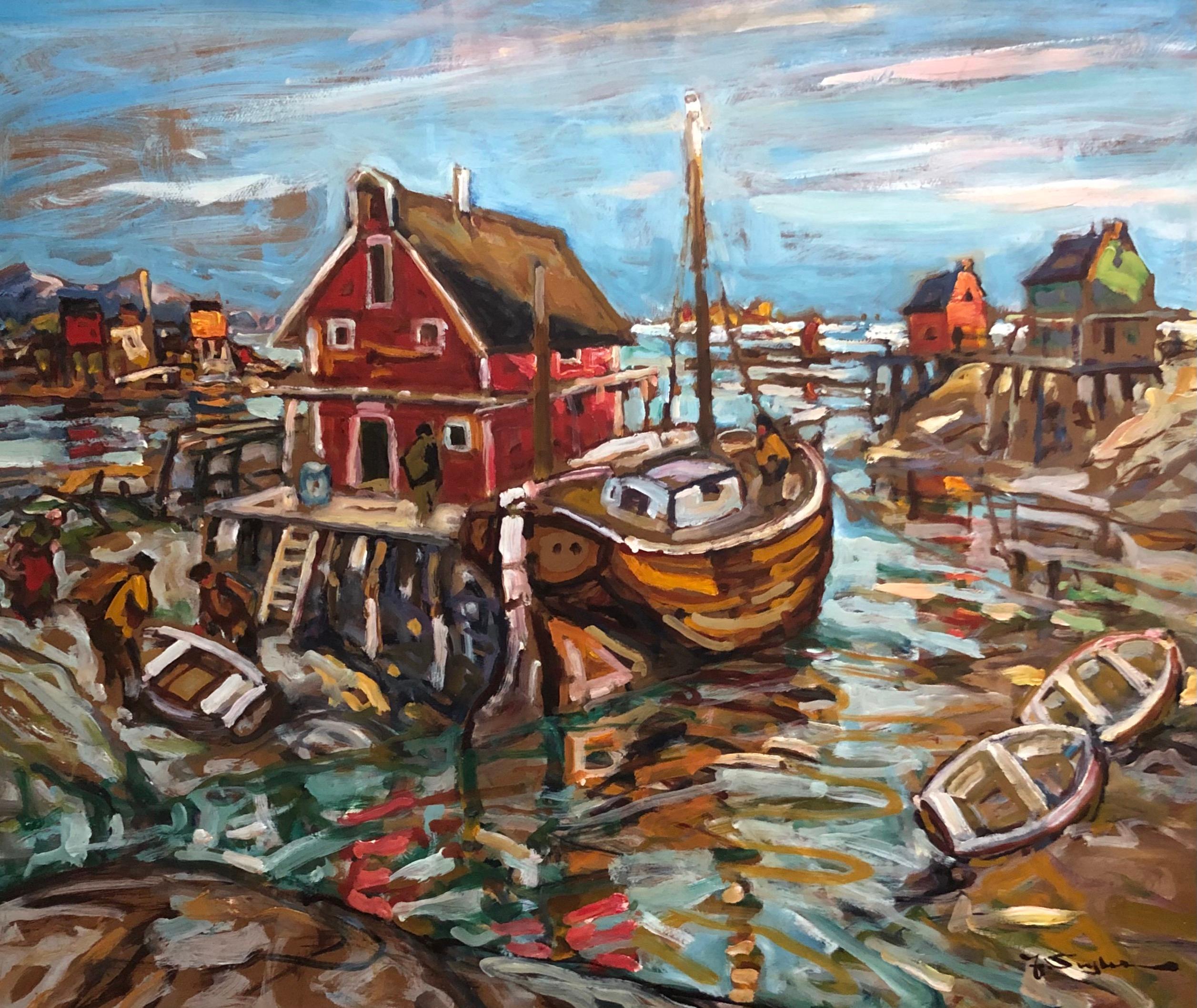 Landscape Painting di Julius Seyler - Casa al mare
