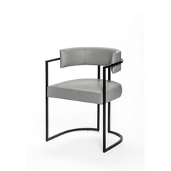 Julius Small Dining Chair, in Leather and Iron Lacquered legs, Made in Portugal