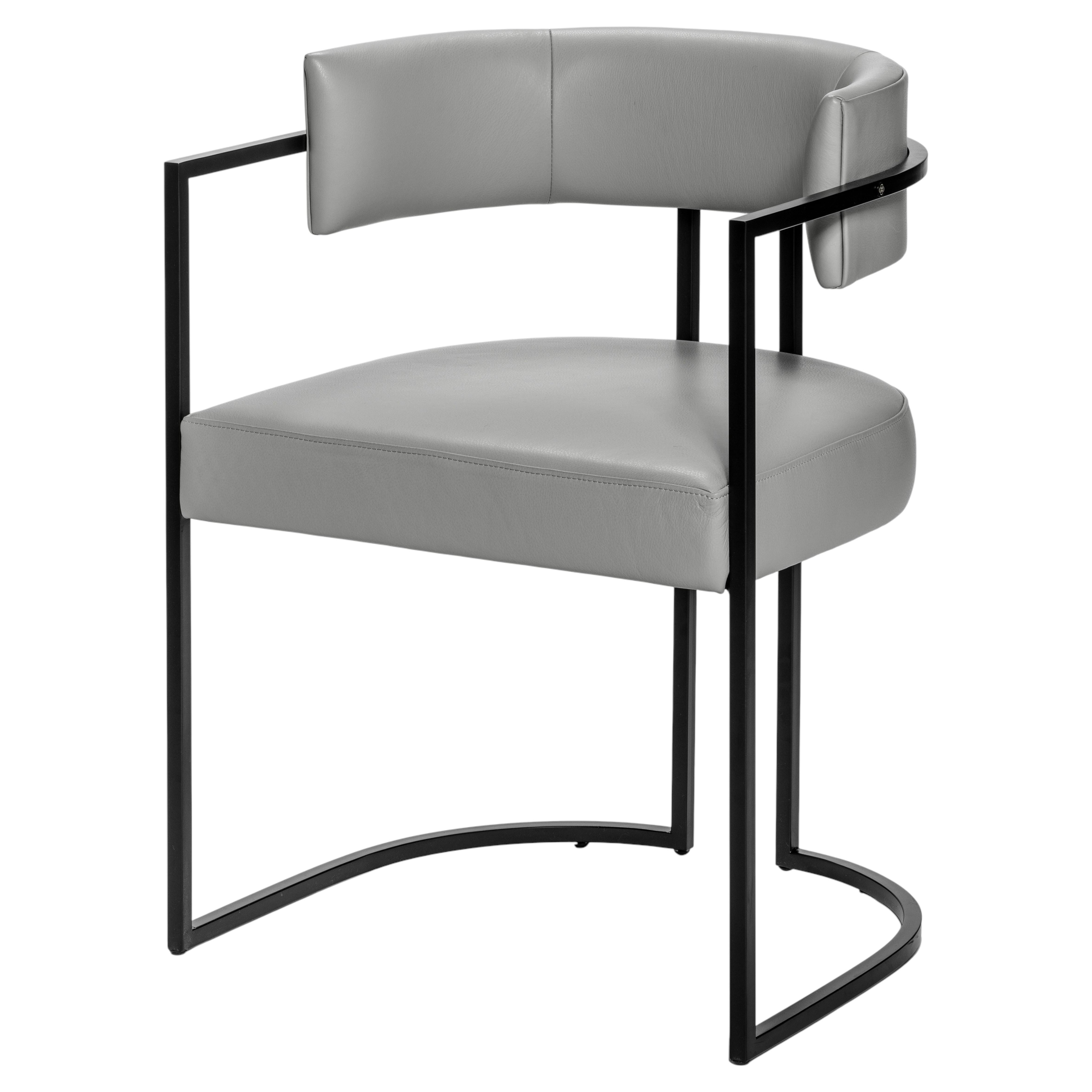 Julius Small Dining Chair, in Leather and Iron Lacquered legs, Made in Portugal For Sale