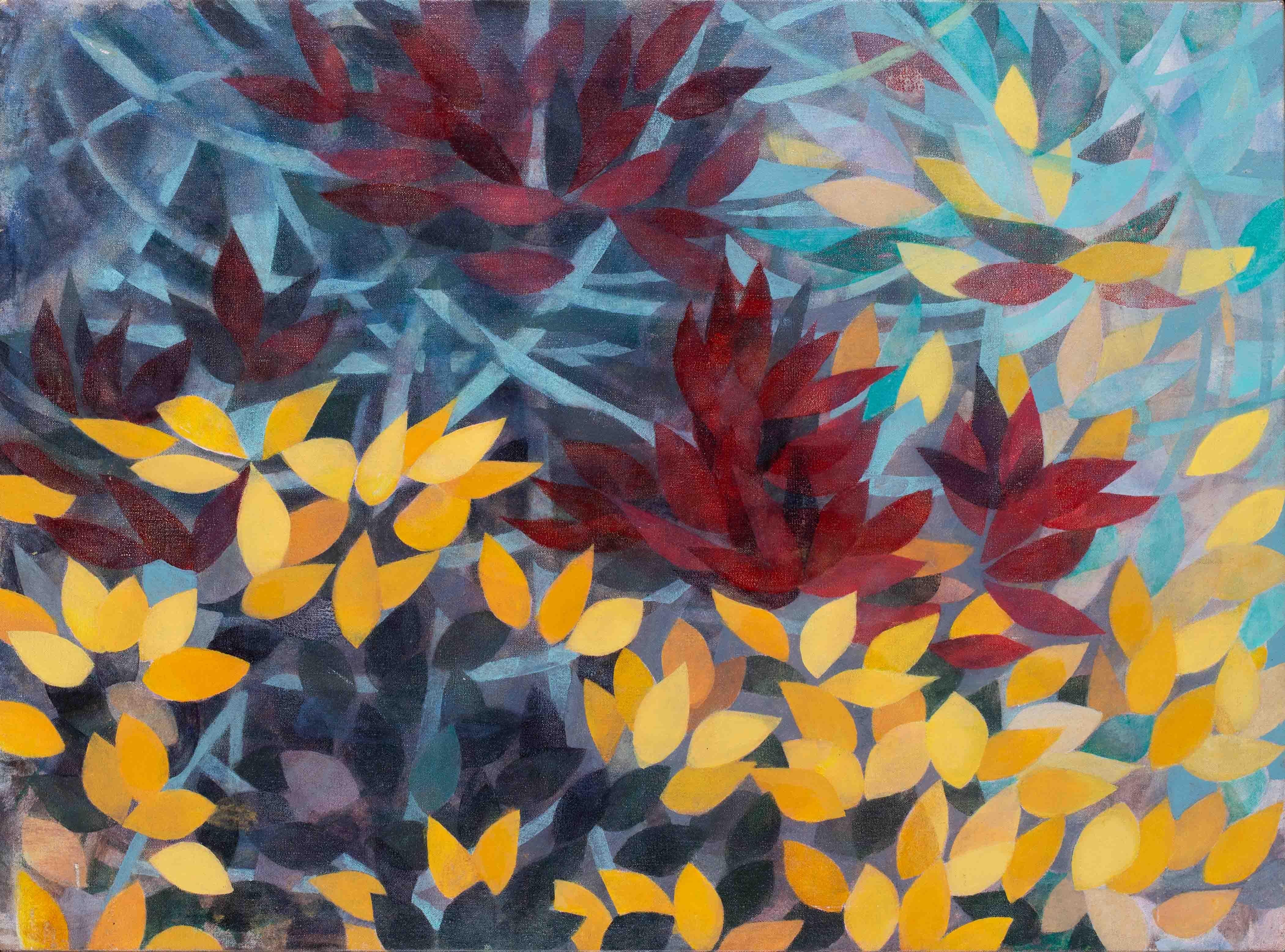 Julius Tabacek Still-Life Painting - 20th Century Slovakian oil painting of autumn leaves