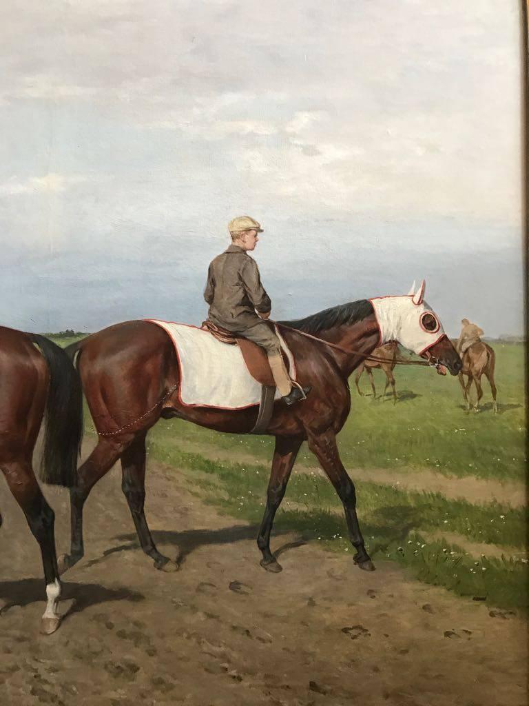 Prächtiges Ölgemälde von Rennpferden aus dem frühen 20. Jahrhundert – At the Gallops – Painting von Julius von Blaas