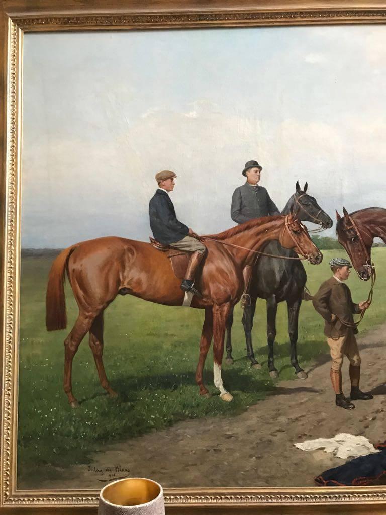 Magnificent early 20th Century Oil Painting of Race horses - At the Gallops - Brown Figurative Painting by Julius von Blaas