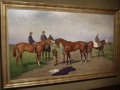 Antique Magnificent early 20th Century Oil Painting of Race horses - At the Gallops