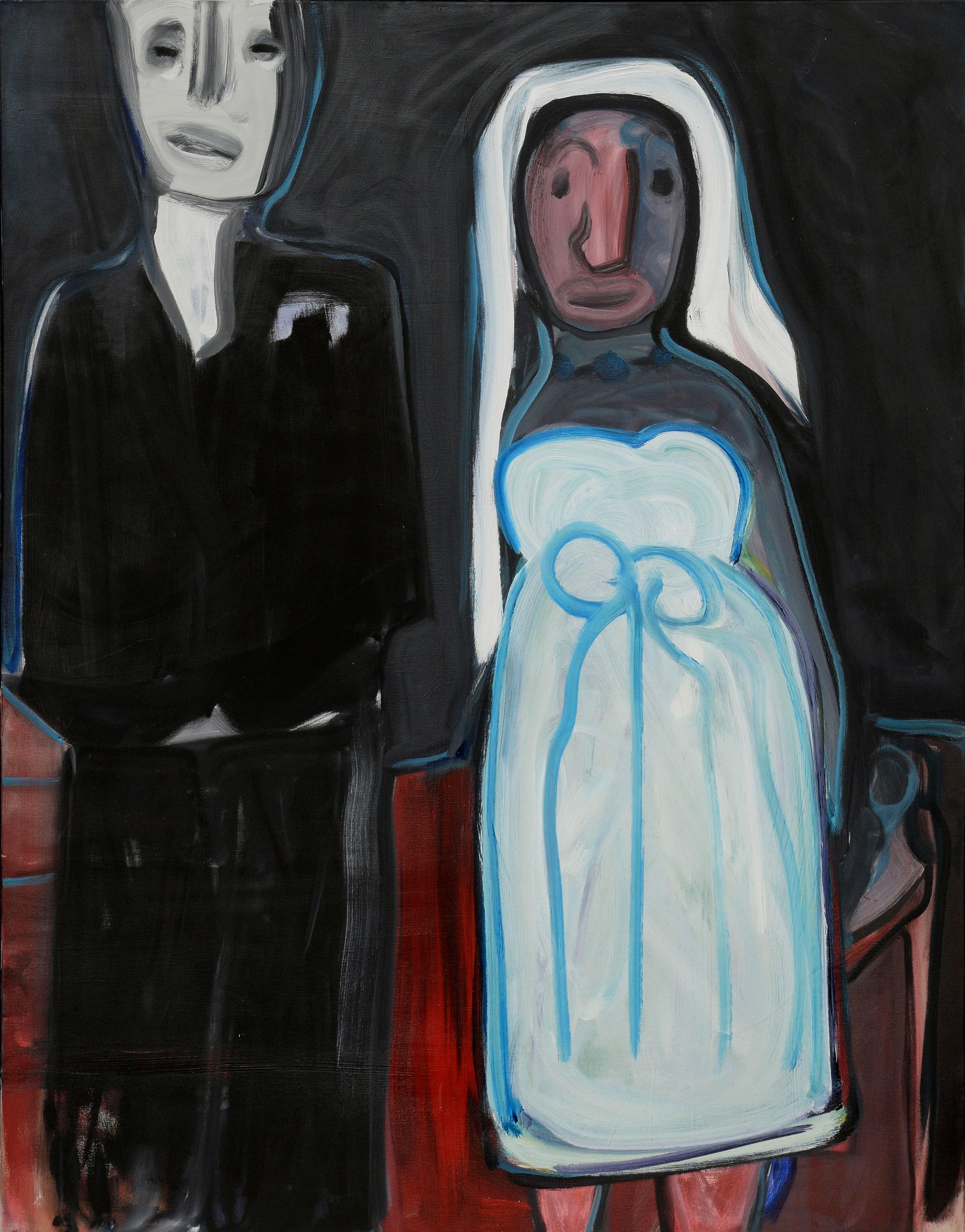 Large-Scale Abstract Expressionist Figurative Couple - Painting by Julius Wasserstein