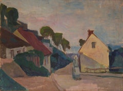 Post War Polish Village - Mid 20th Century Impressionist Oil -Juliusz Krajewski