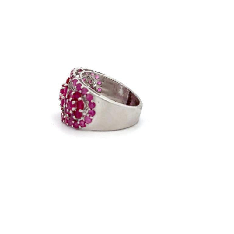 For Sale:  July Birthstone Designer Ruby Flower Band Ring in Sterling Silver for Women 4