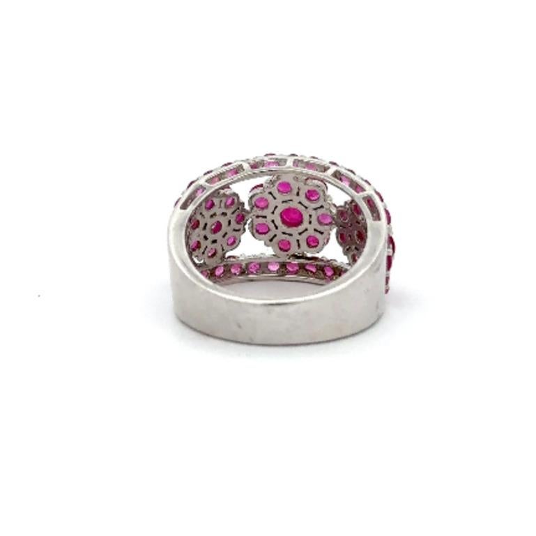 For Sale:  July Birthstone Designer Ruby Flower Band Ring in Sterling Silver for Women 5