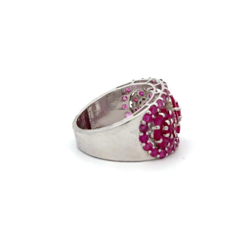 For Sale:  July Birthstone Designer Ruby Flower Band Ring in Sterling Silver for Women 6