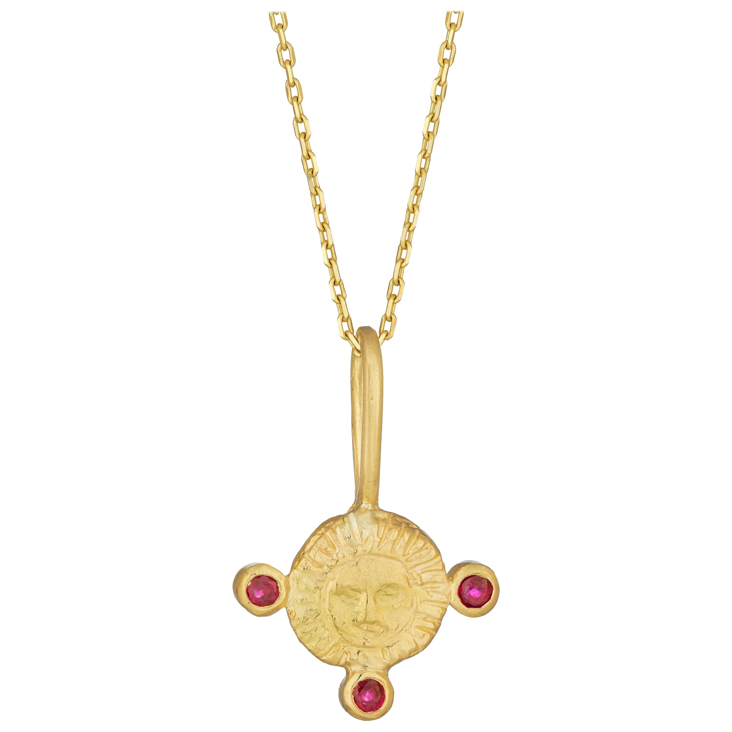 July Birthstone Pendant Necklace with Ruby, 18 Karat Yellow Gold For Sale