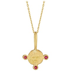 July Birthstone Pendant Necklace with Ruby, 18 Karat Yellow Gold