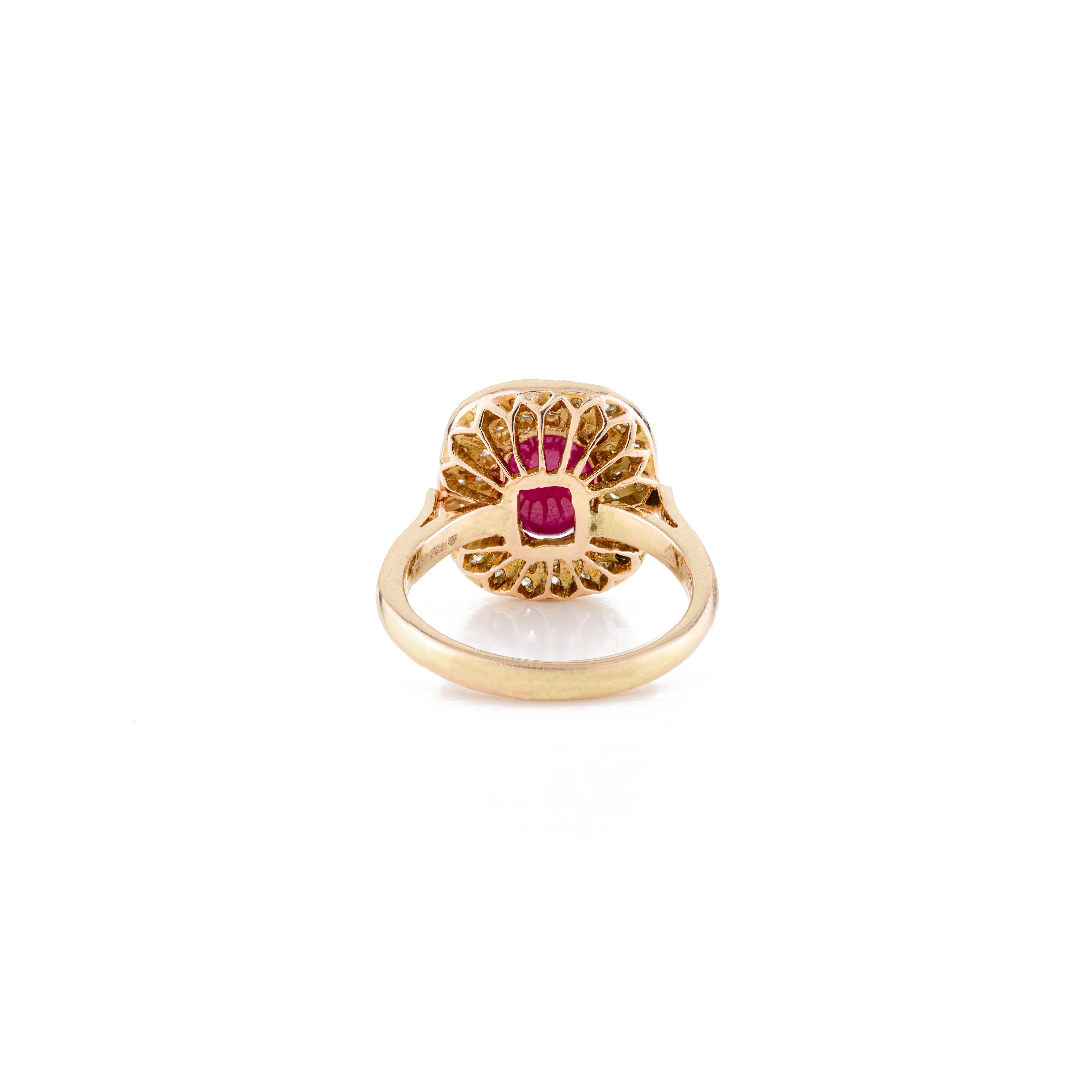 For Sale:  Regal Ruby Halo Diamond Cocktail Ring for Women in 14k Solid Yellow Gold 7