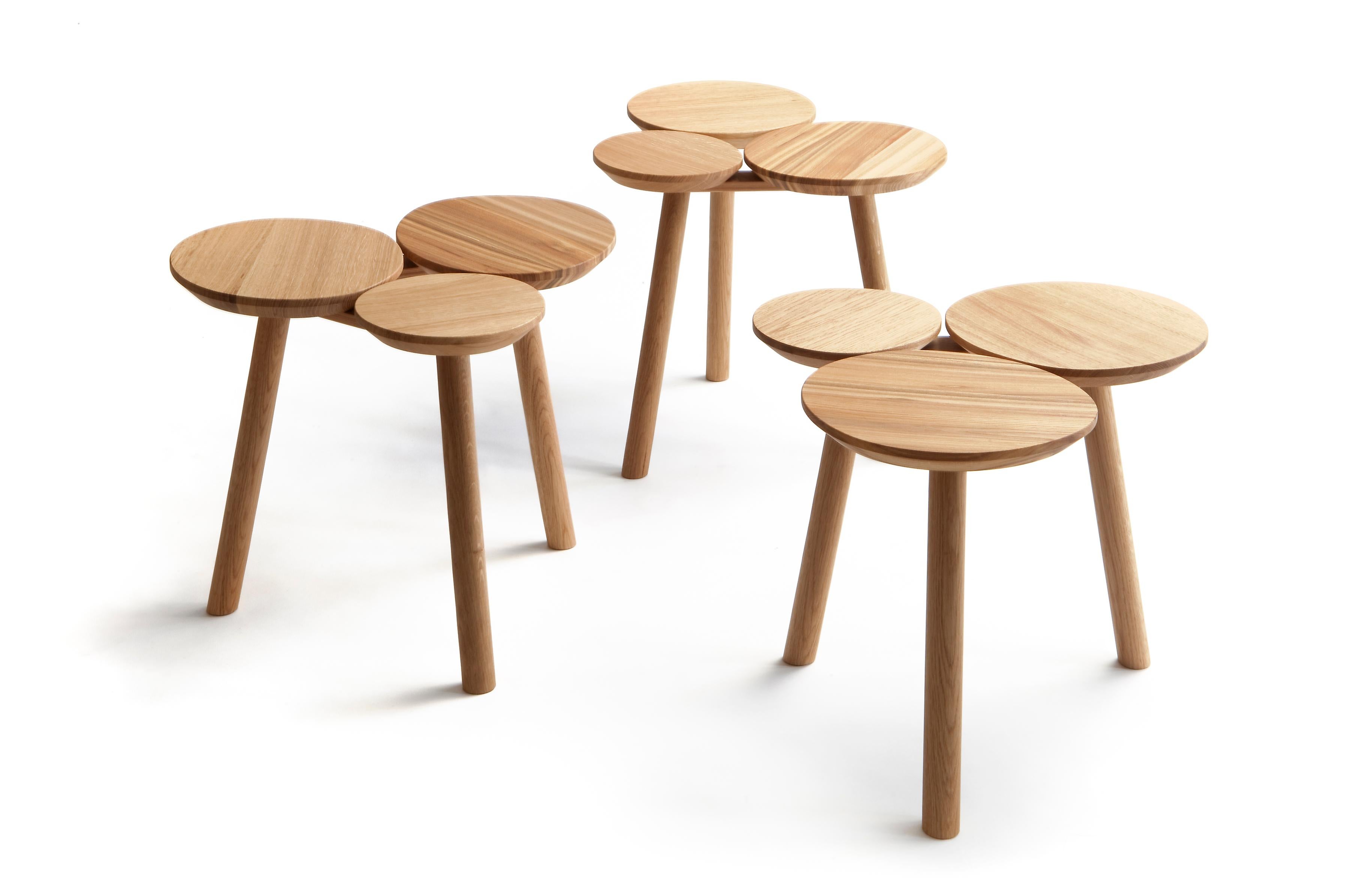 Nao Tamura designed the July stool-table thinking about the log piles in the forest. The round, organic shapes of the product make it easy to combine many together, or use just one.
Materials
Oak 

Surface
Natural wood oil mix

Dimensions
Width 460