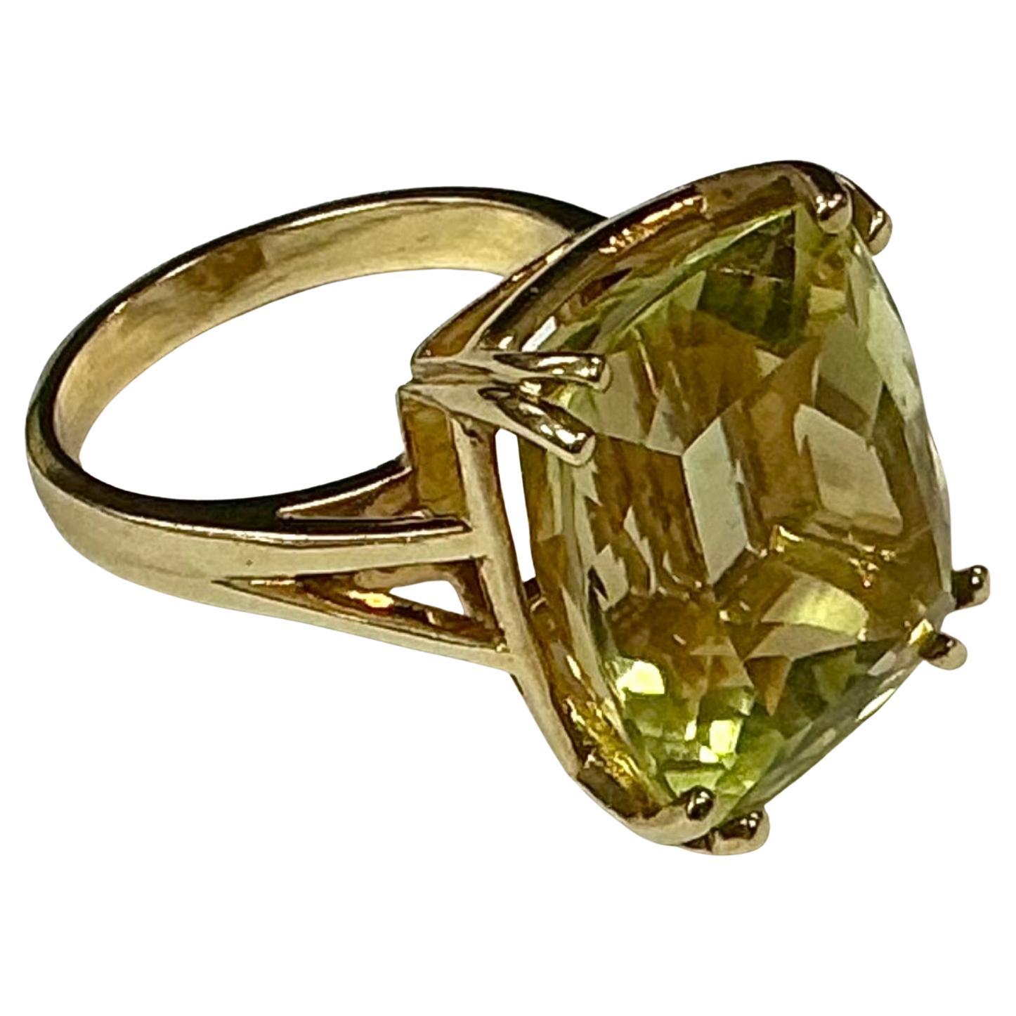 Emerald Cut 14K Yellow Gold Citrine Cocktail Ring For Sale