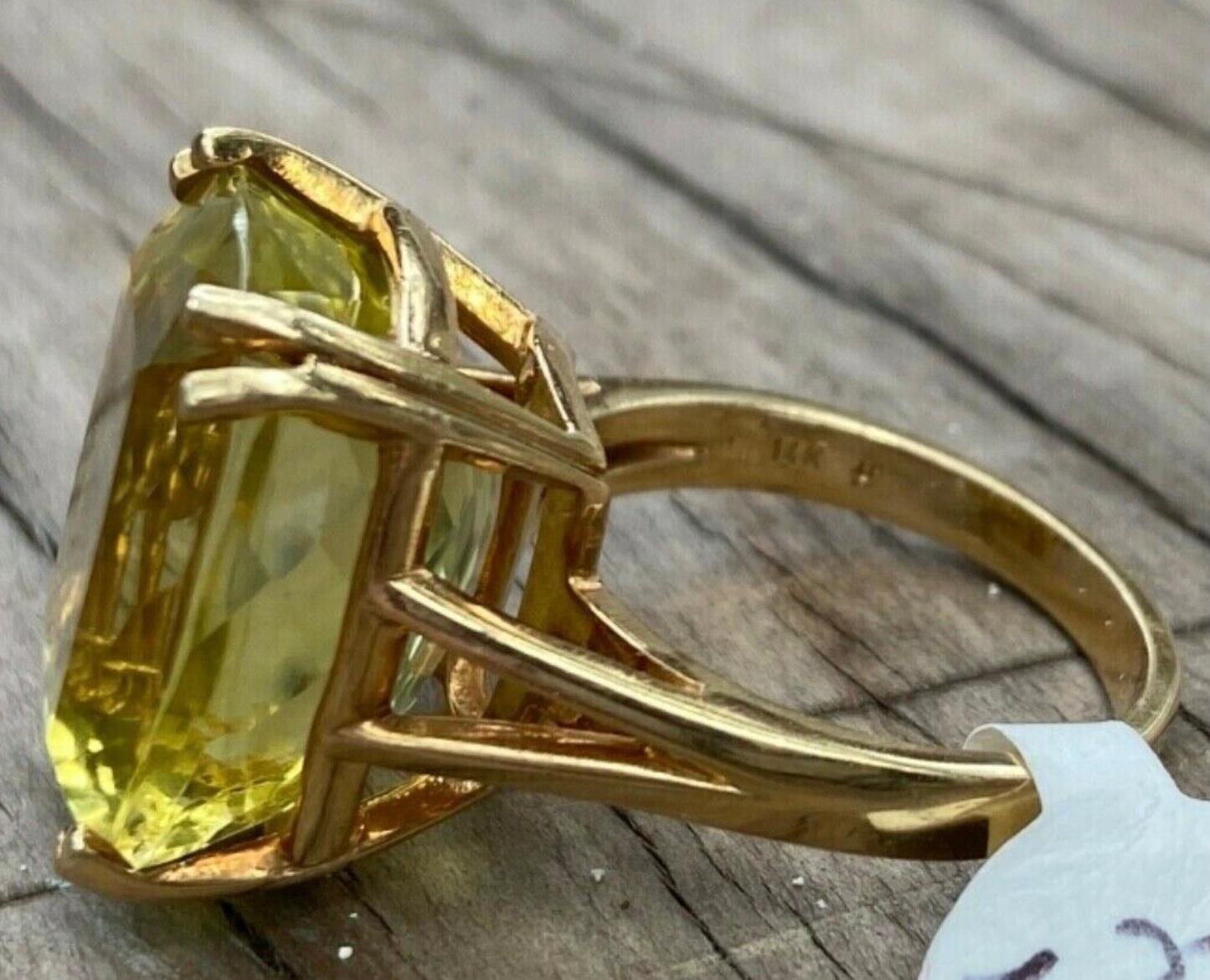Jumbo 14K Yellow Gold Citrine Cocktail Ring For Sale 1