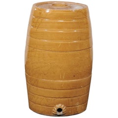 Used Jumbo 19th Century English Ceramic Whiskey Barrel, Gold Color