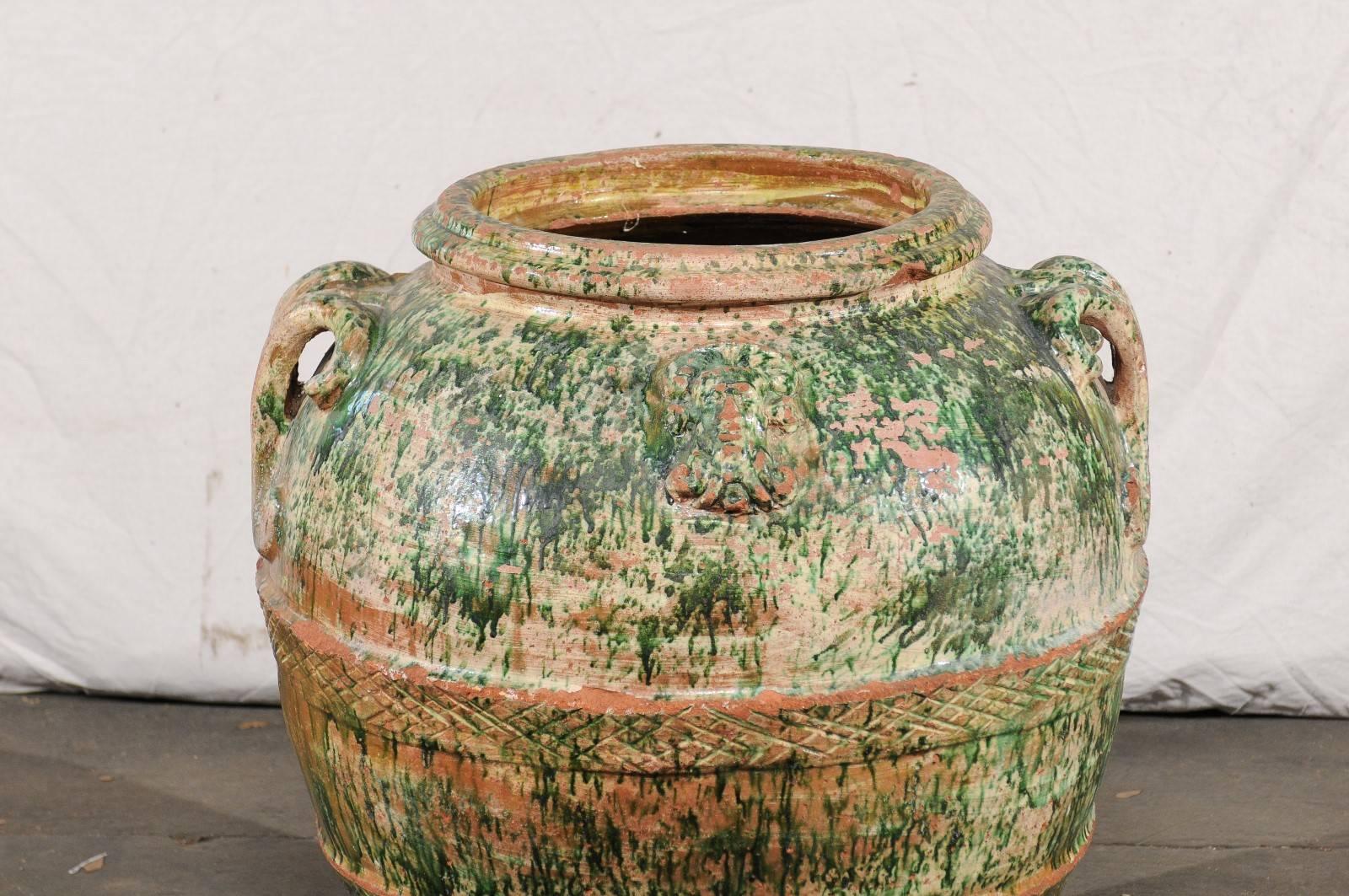 Jumbo 19th Century Italian Green Glazed Pot In Good Condition For Sale In Atlanta, GA