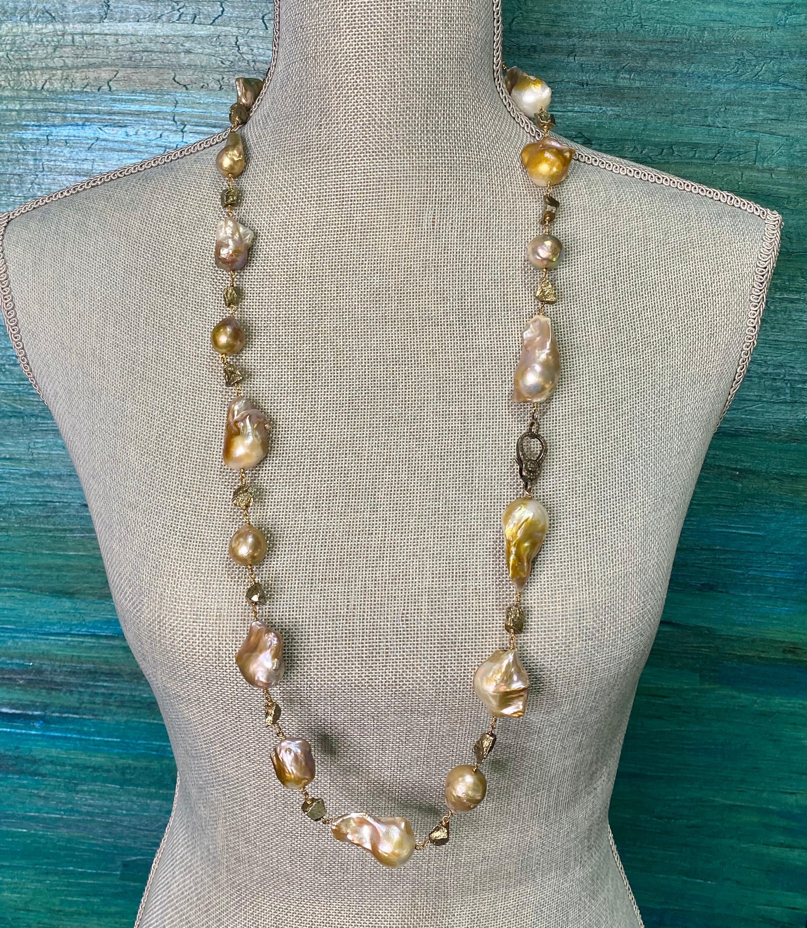 Contemporary Jumbo Baroque Edison Pearl Strand Necklace with Diamond Clasp