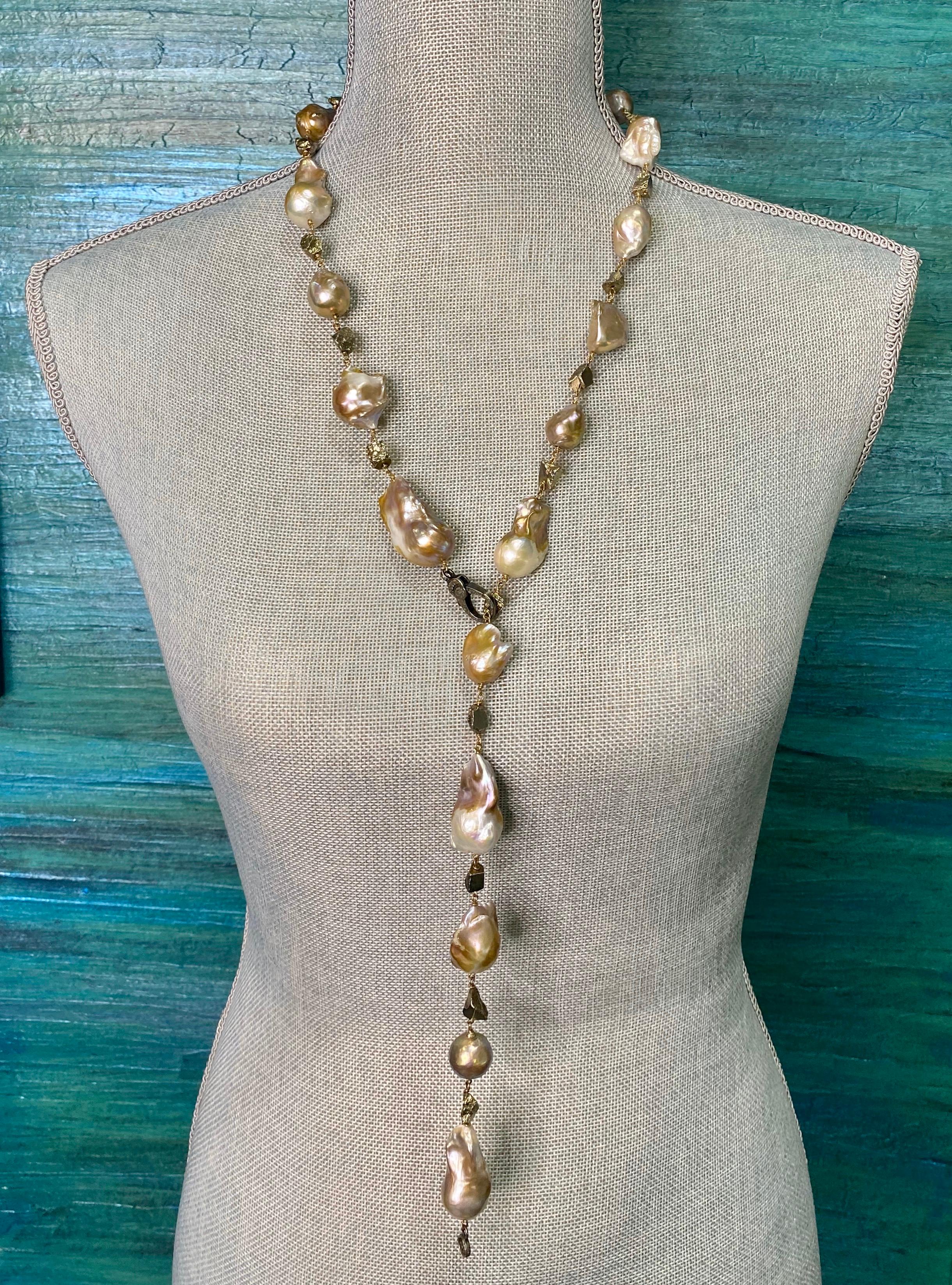 Round Cut Jumbo Baroque Edison Pearl Strand Necklace with Diamond Clasp