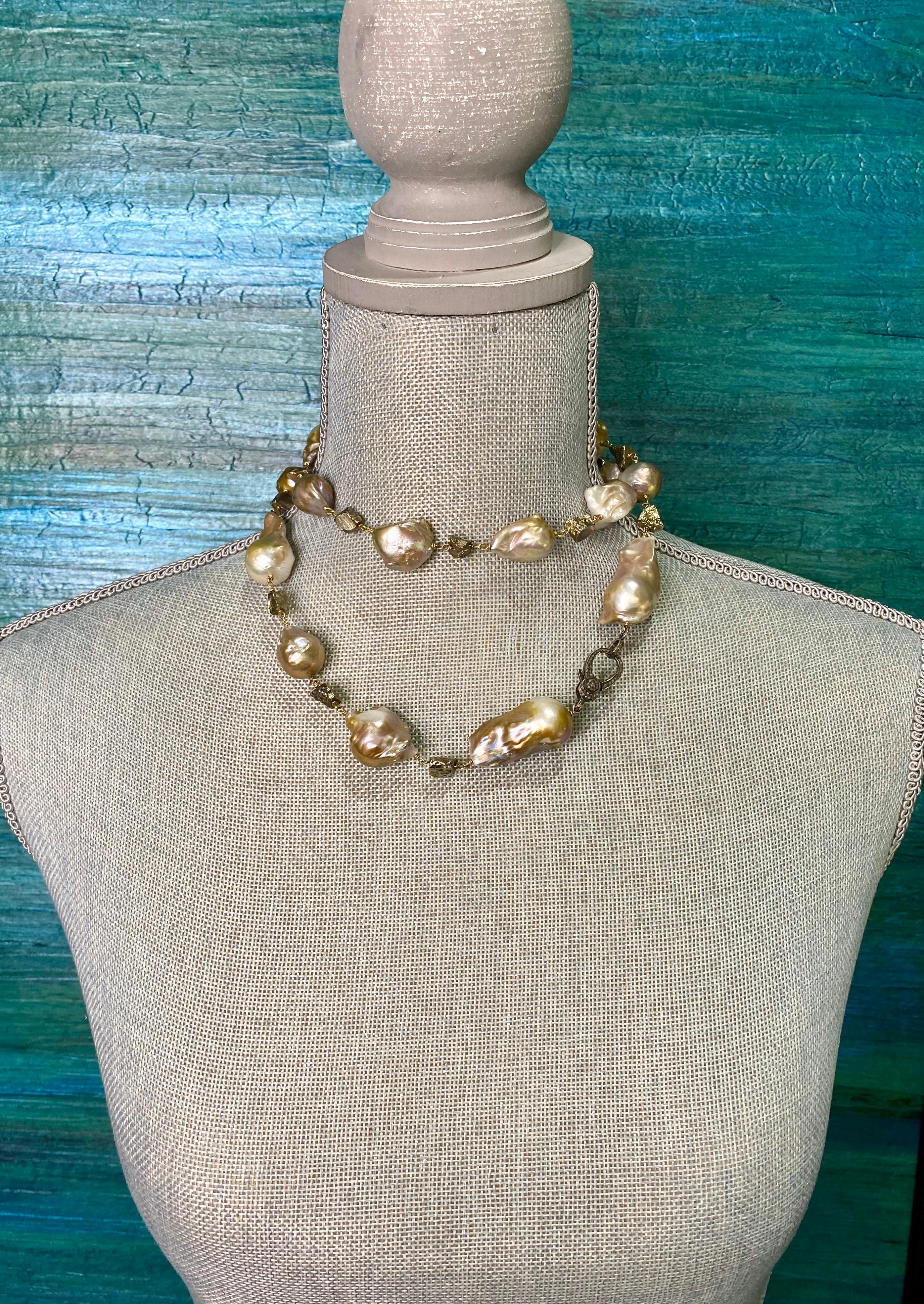 Jumbo Baroque Edison Pearl Strand Necklace with Diamond Clasp In New Condition In Miramar Beach, FL