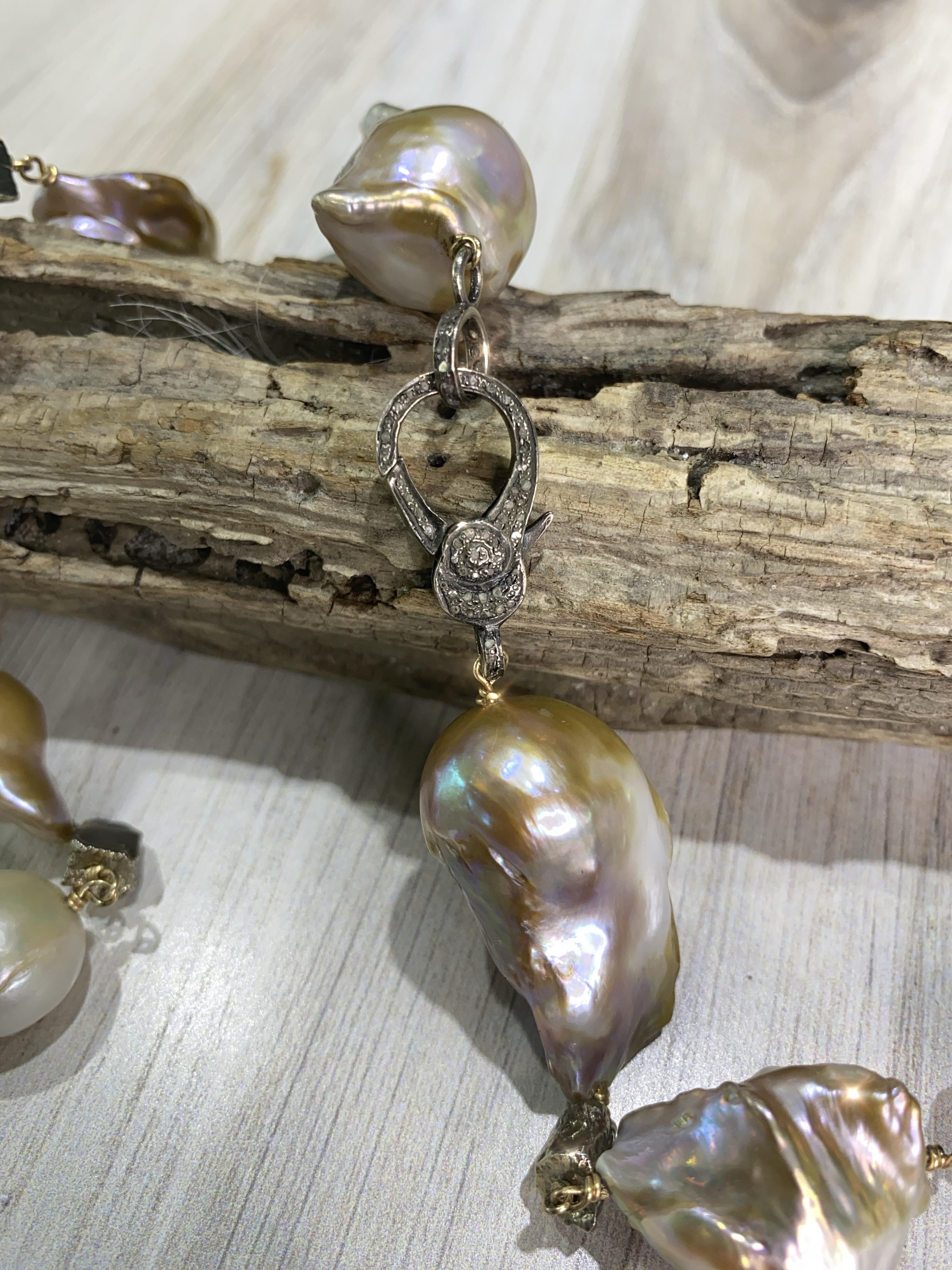 Women's Jumbo Baroque Edison Pearl Strand Necklace with Diamond Clasp
